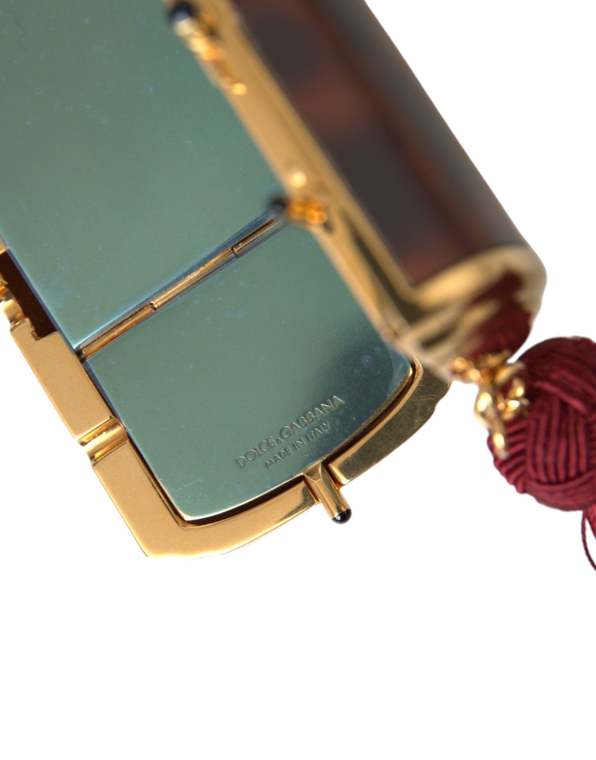 Braune Mini-Make-up-Tasche mit Spiegel und Quaste in Leopardenmuster