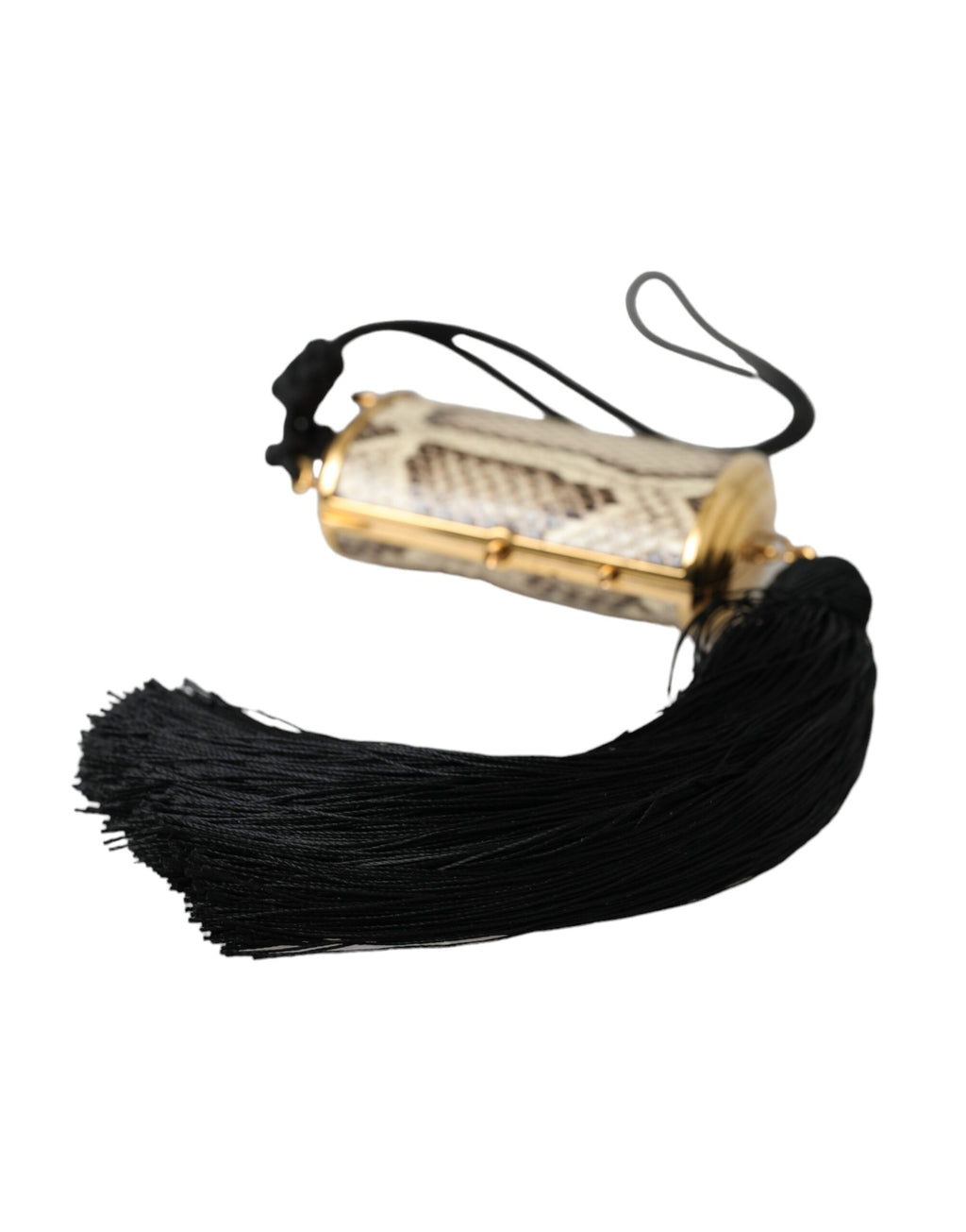 Beigefarbene Make-up-Tasche aus exotischem Leder mit Mini-Spiegel und Quaste