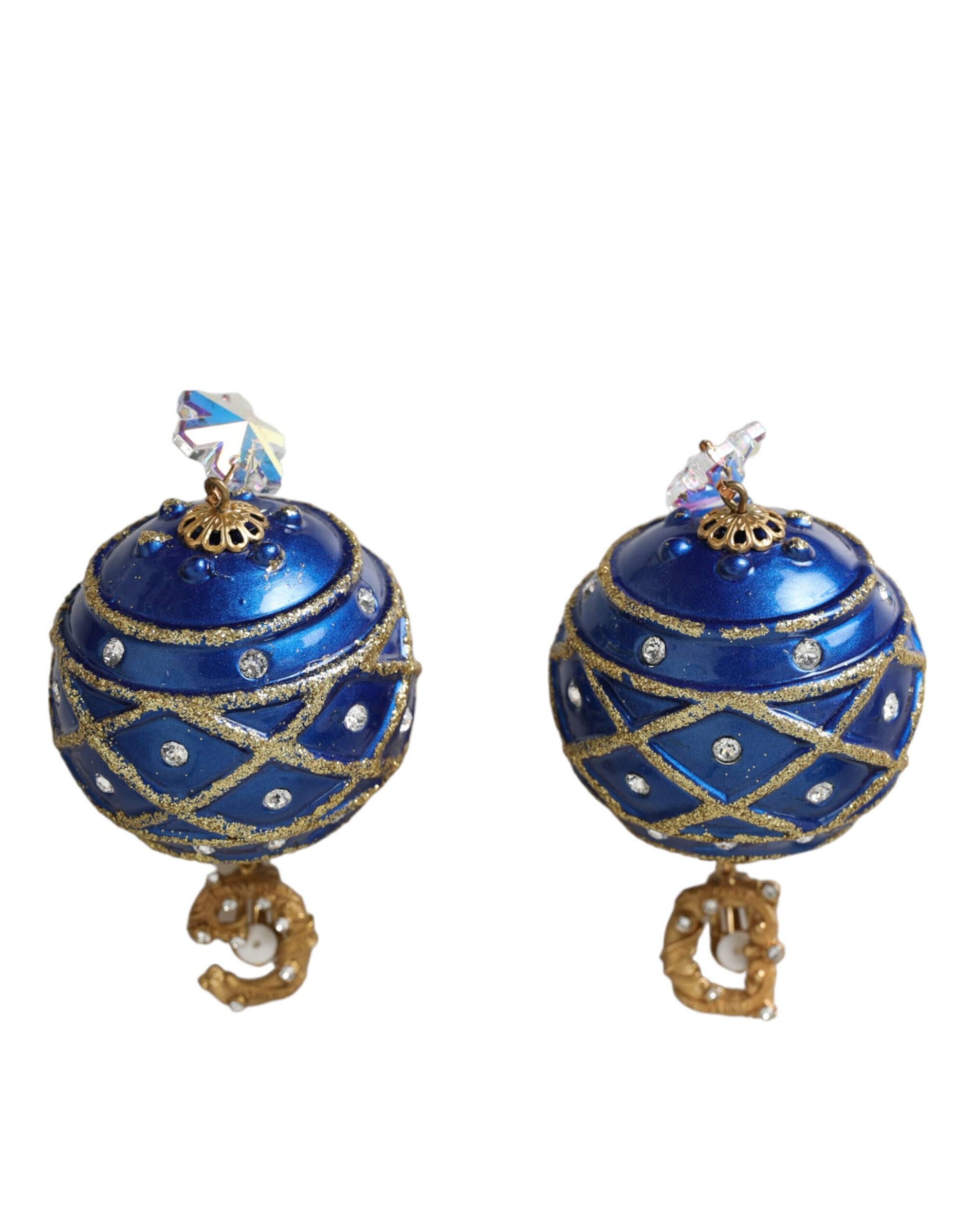 Gold Messing Blau Baumeln Weihnachtskugel Kristall Clip Auf Ohrringe