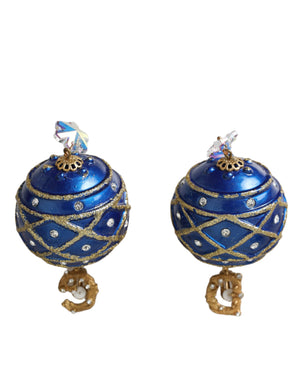 Gold Messing Blau Baumeln Weihnachtskugel Kristall Clip Auf Ohrringe
