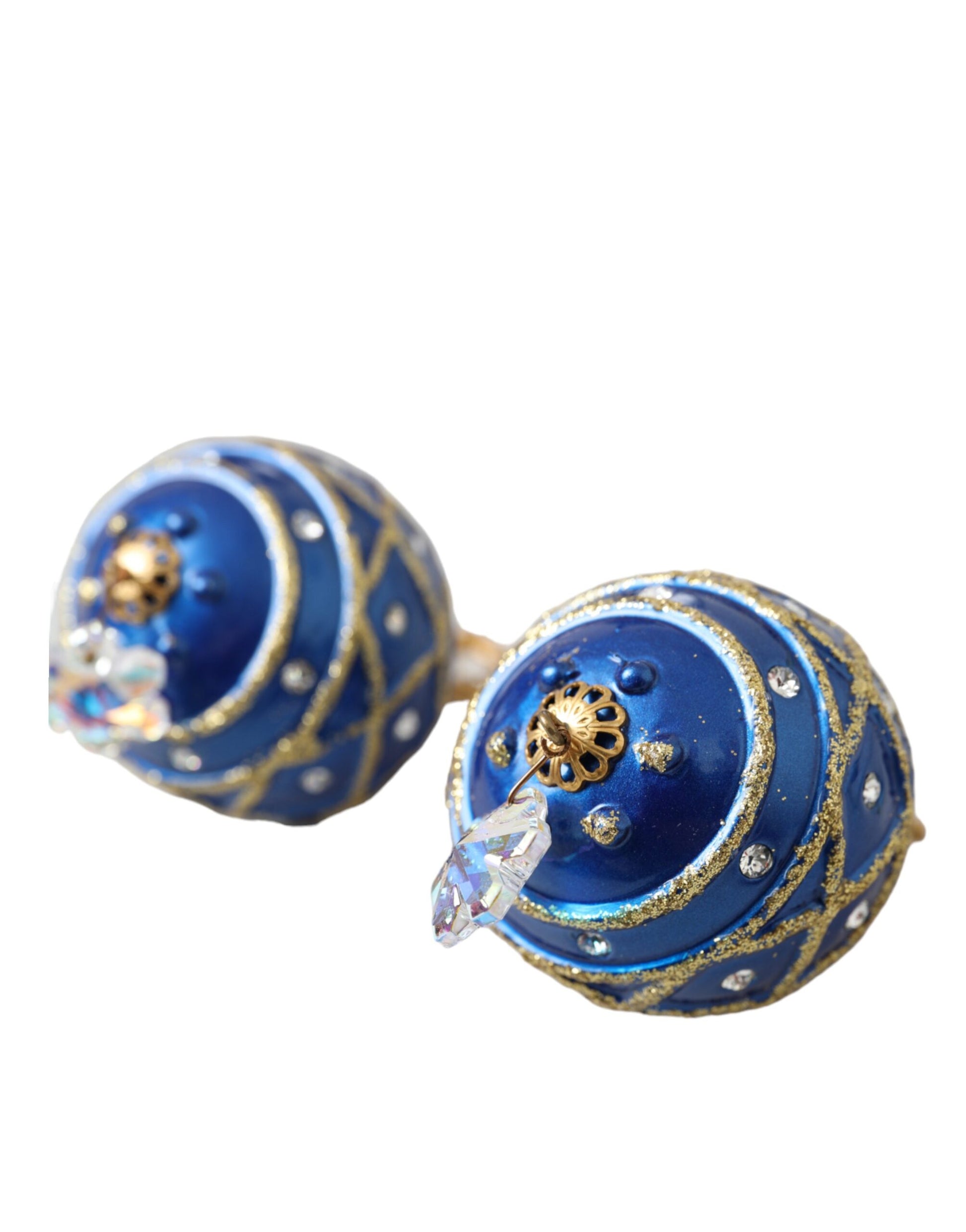 Gold Messing Blau Baumeln Weihnachtskugel Kristall Clip Auf Ohrringe