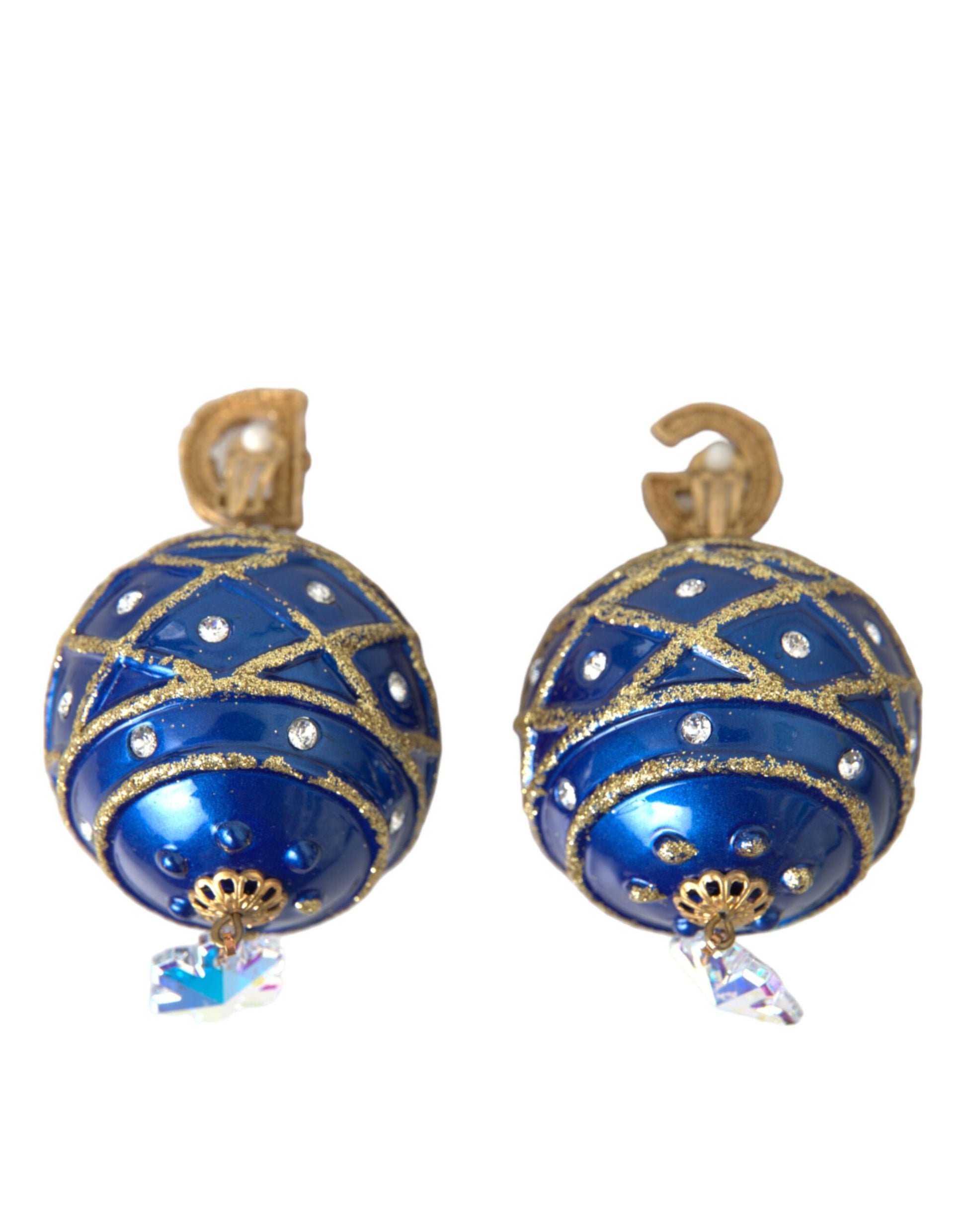 Gold Messing Blau Baumeln Weihnachtskugel Kristall Clip Auf Ohrringe