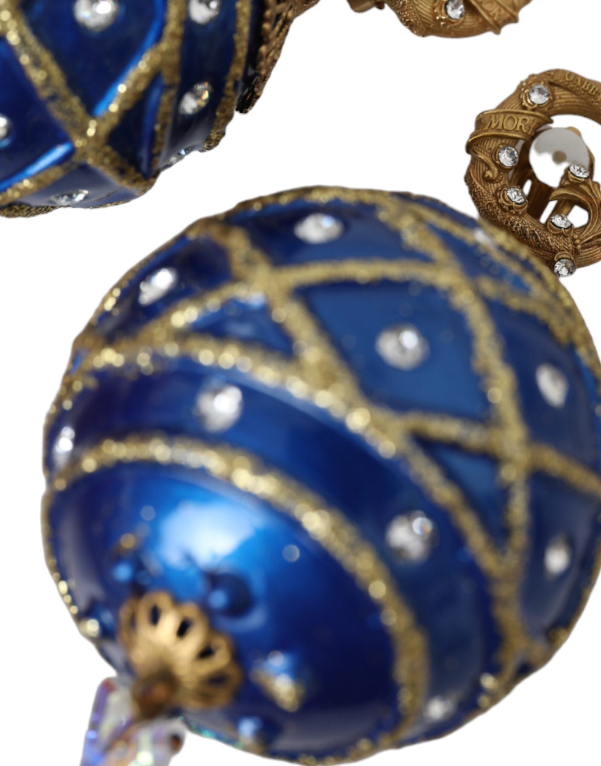 Gold Messing Blau Baumeln Weihnachtskugel Kristall Clip Auf Ohrringe