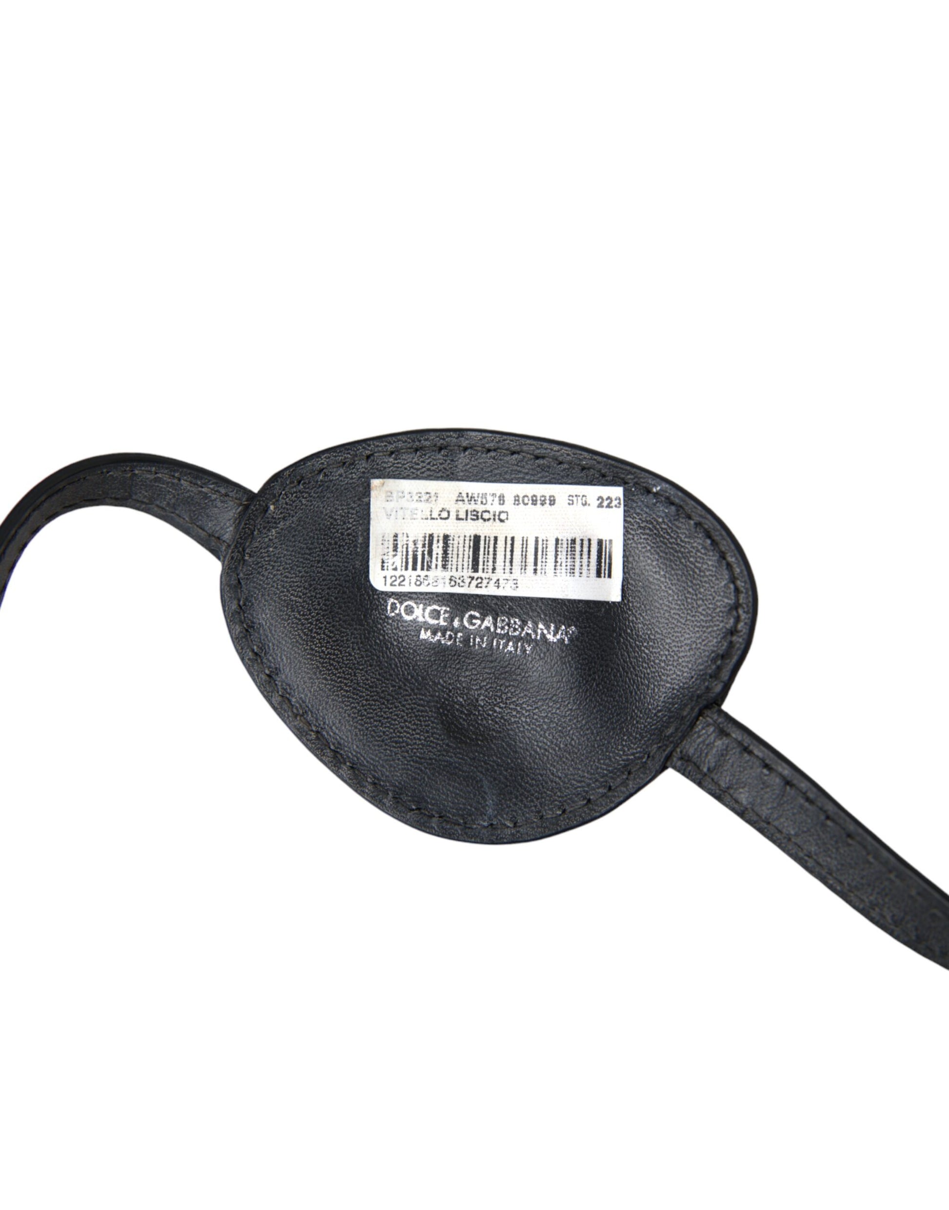 Schwarze Augenklappe aus Kalbsleder mit DG-Logo aus Metall