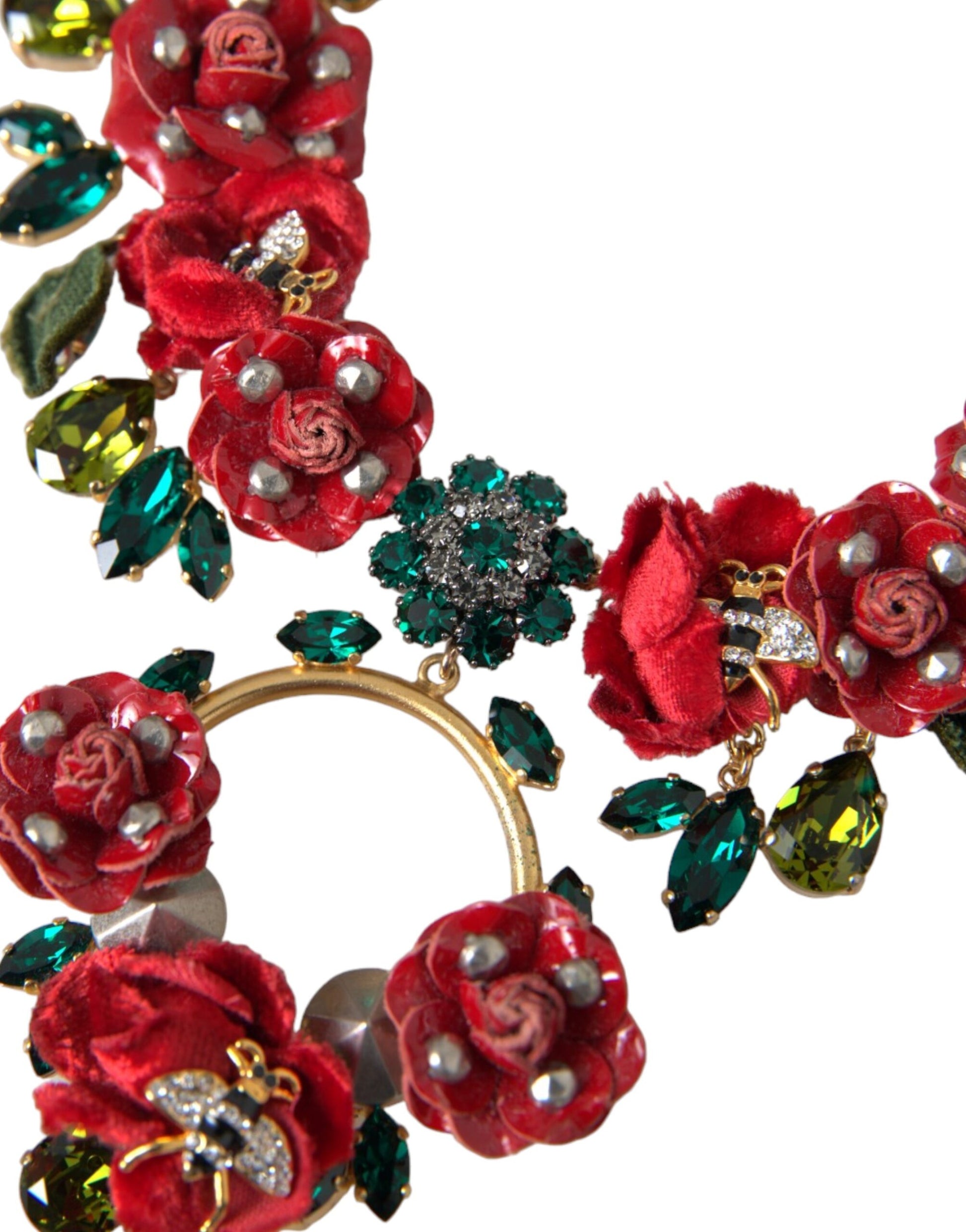 Goldfarbene Gliederkette aus Messing mit Rosenblüten-Kristallanhänger