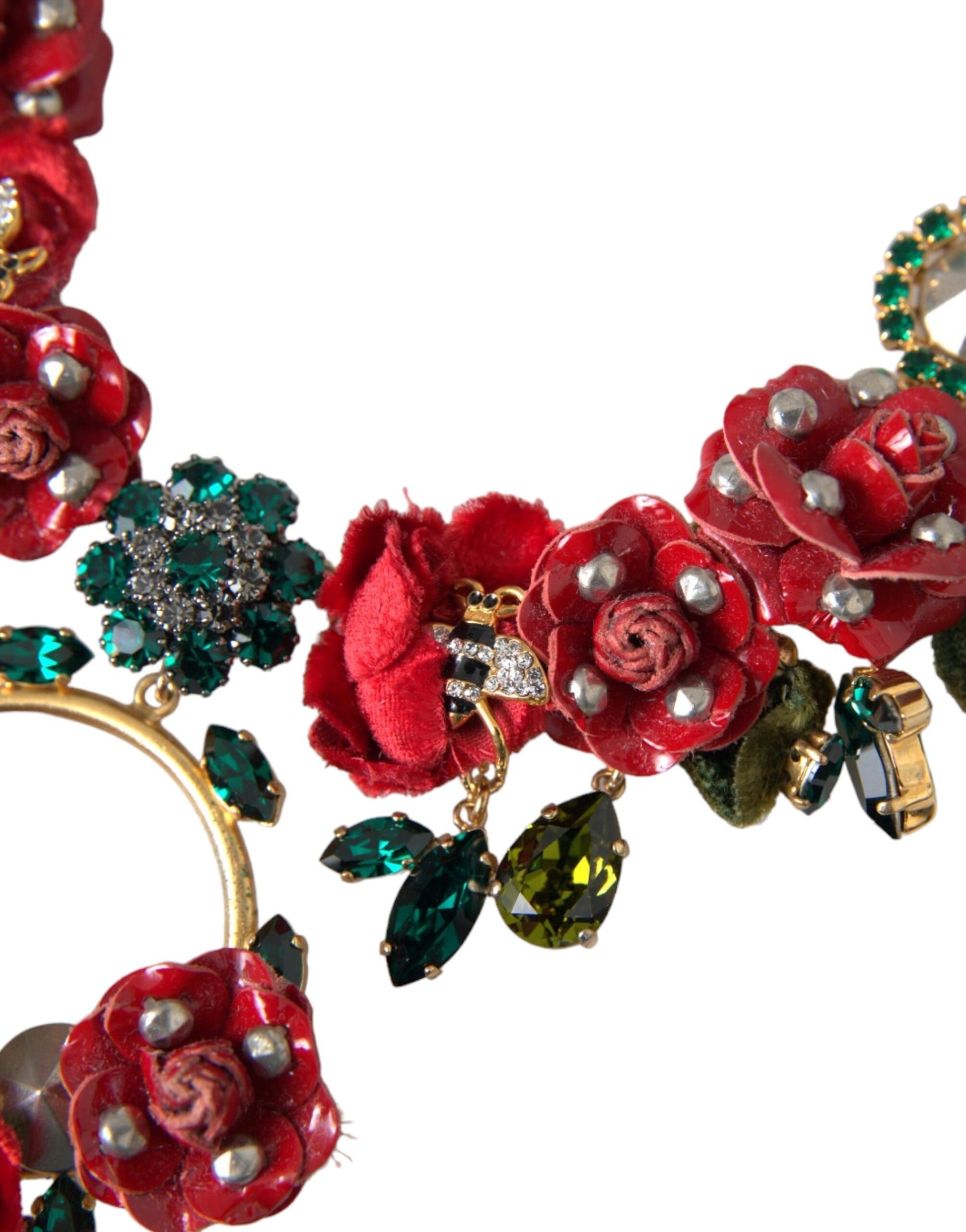 Goldfarbene Gliederkette aus Messing mit Rosenblüten-Kristallanhänger