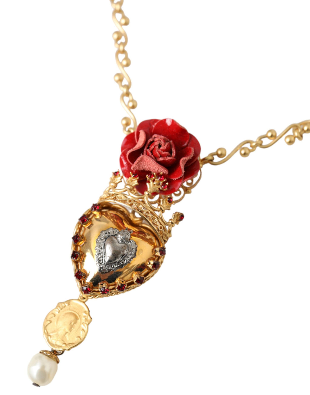 Gold MessingKette Heiliges Herz Rose Kristall Charm Halskette