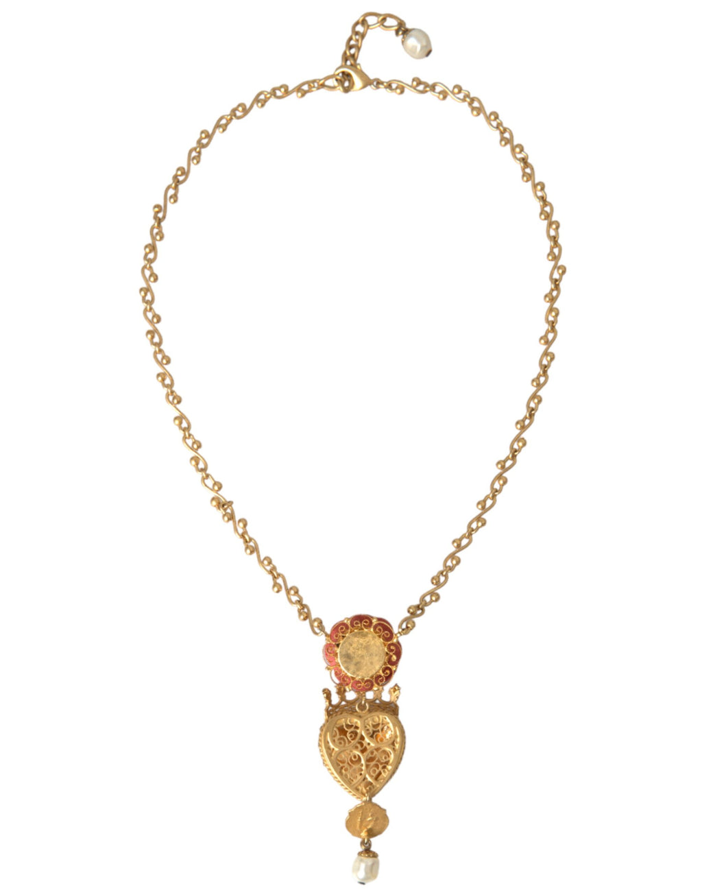 Gold MessingKette Heiliges Herz Rose Kristall Charm Halskette
