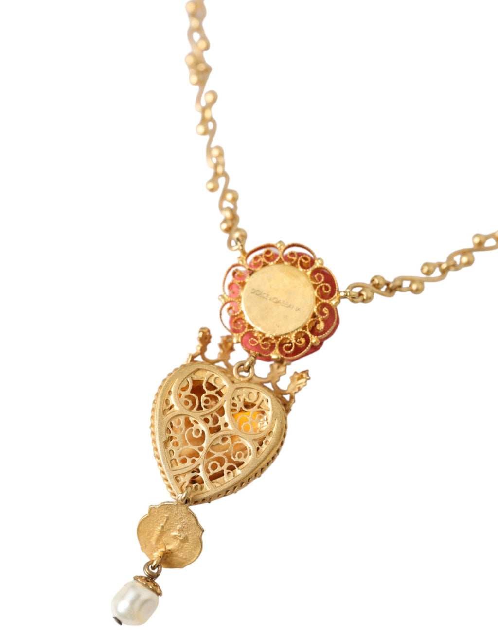 Gold MessingKette Heiliges Herz Rose Kristall Charm Halskette
