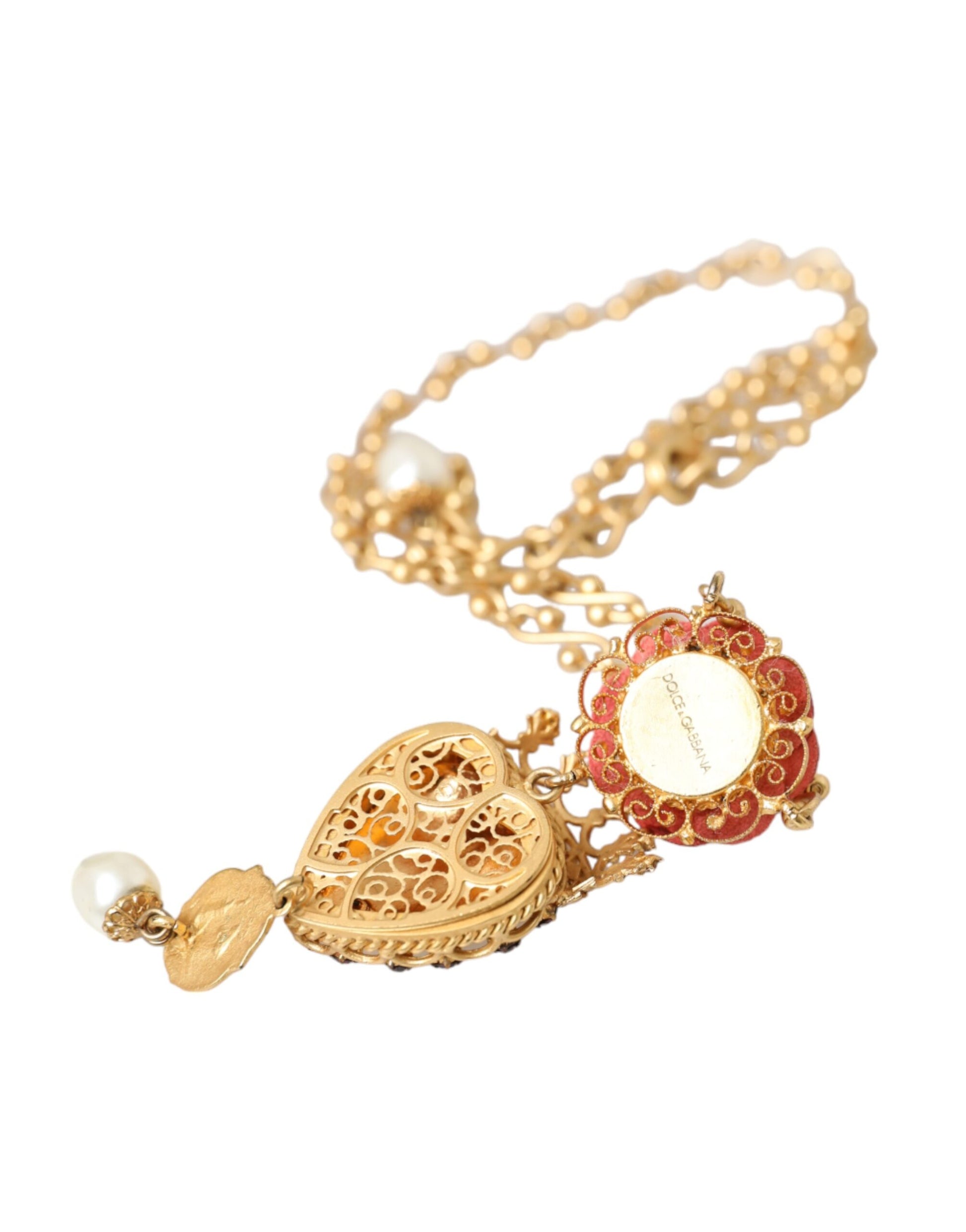 Gold MessingKette Heiliges Herz Rose Kristall Charm Halskette