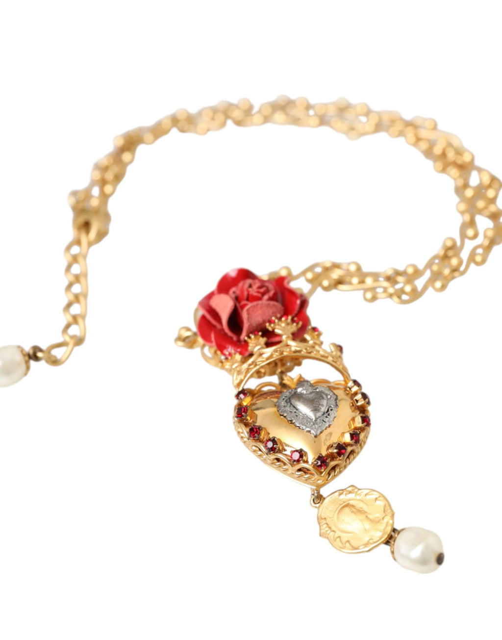 Gold MessingKette Heiliges Herz Rose Kristall Charm Halskette
