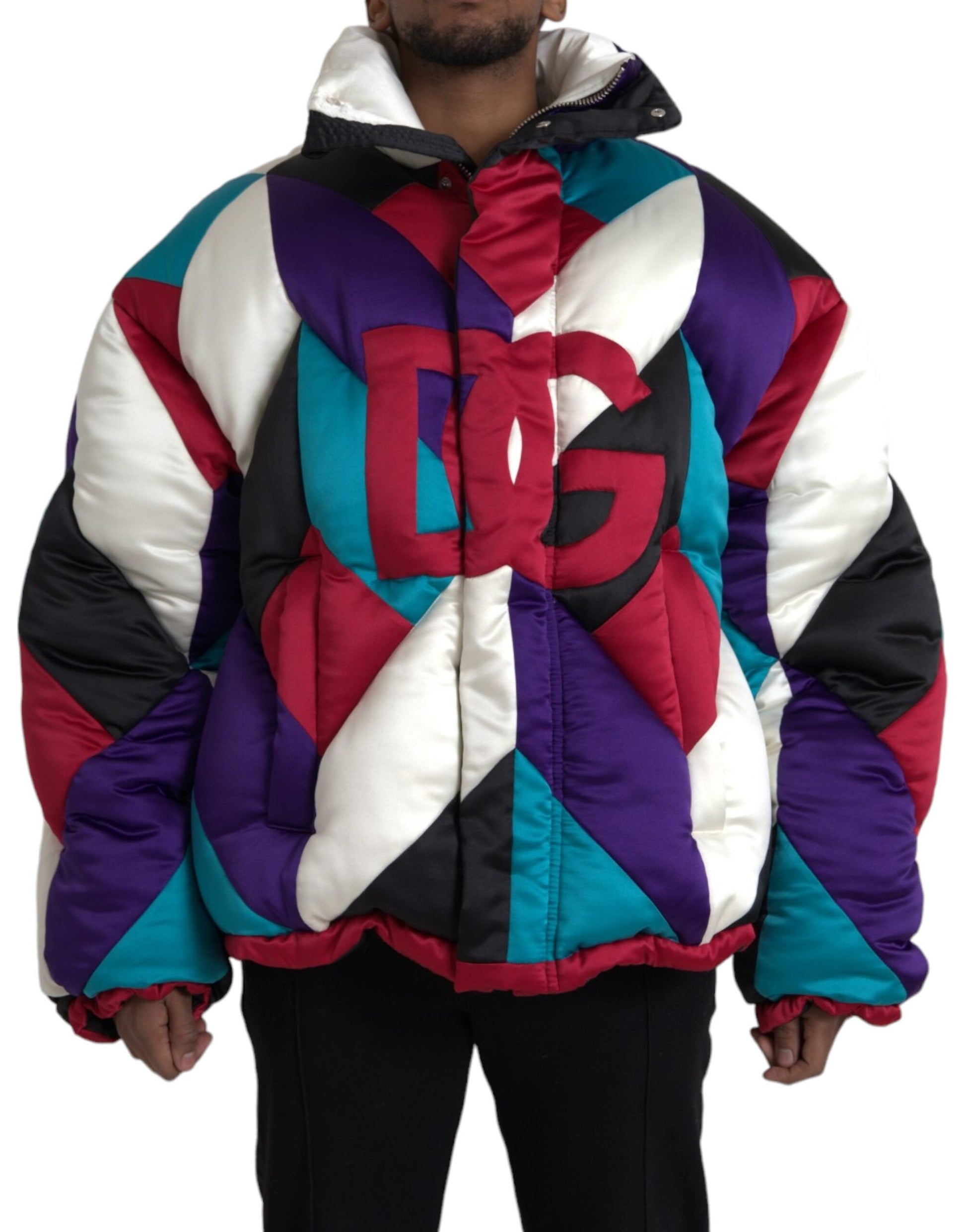 Mehrfarbige Windbreaker-Pufferjacke mit Logo