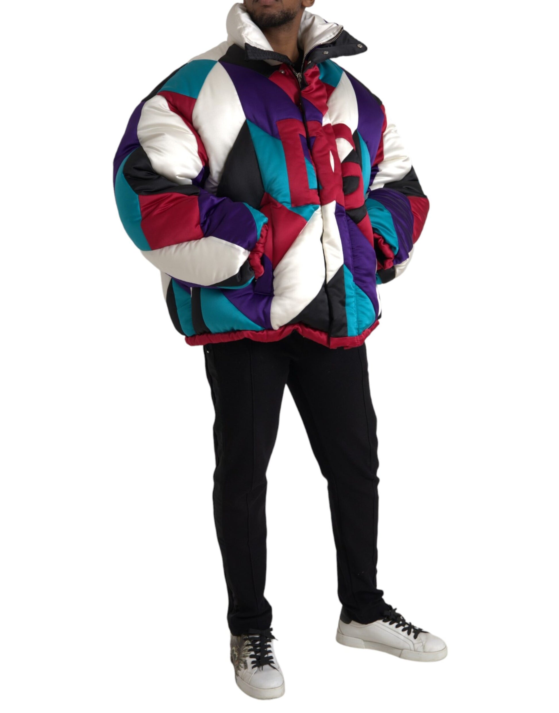 Mehrfarbige Windbreaker-Pufferjacke mit Logo