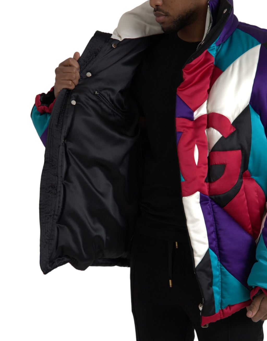 Mehrfarbige Windbreaker-Pufferjacke mit Logo