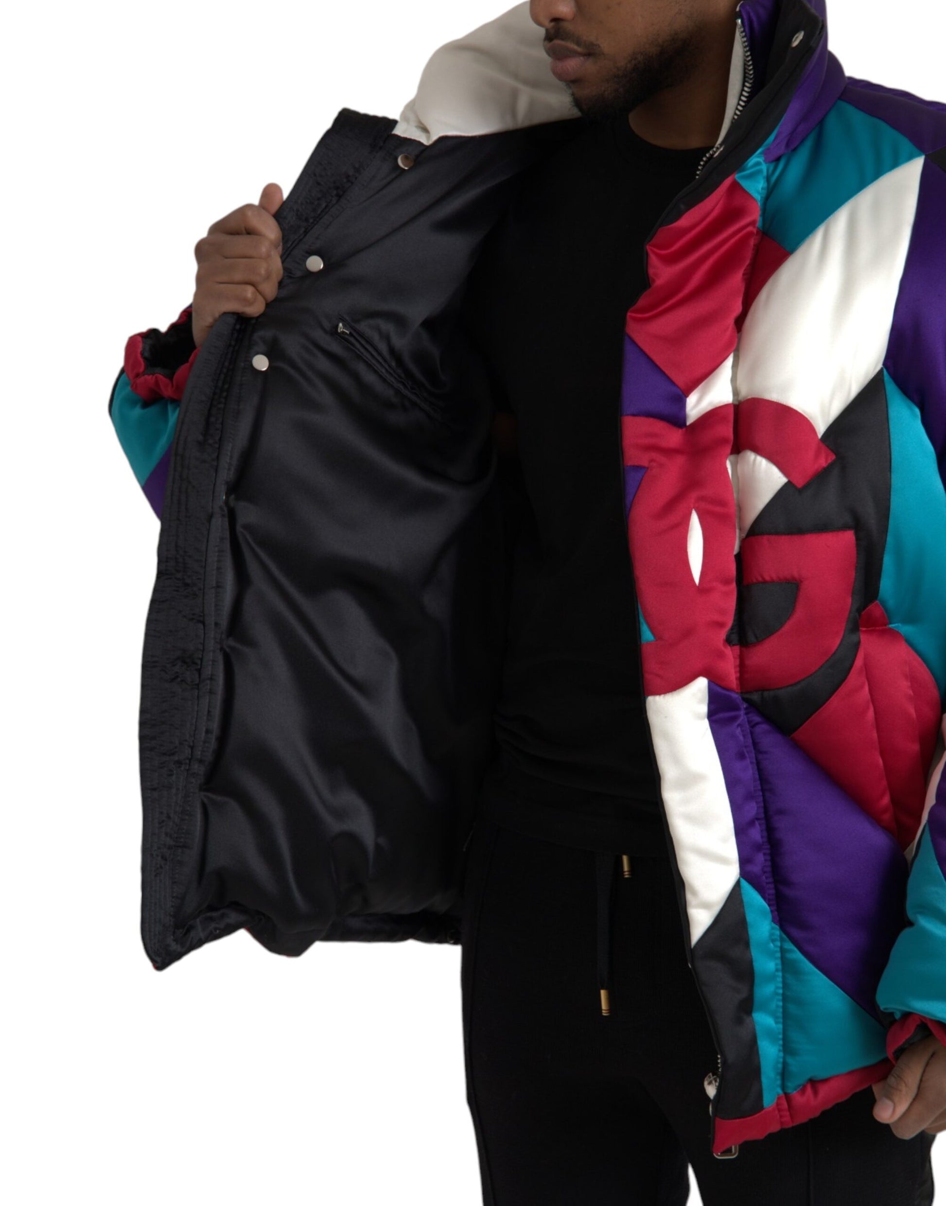 Mehrfarbige Windbreaker-Pufferjacke mit Logo