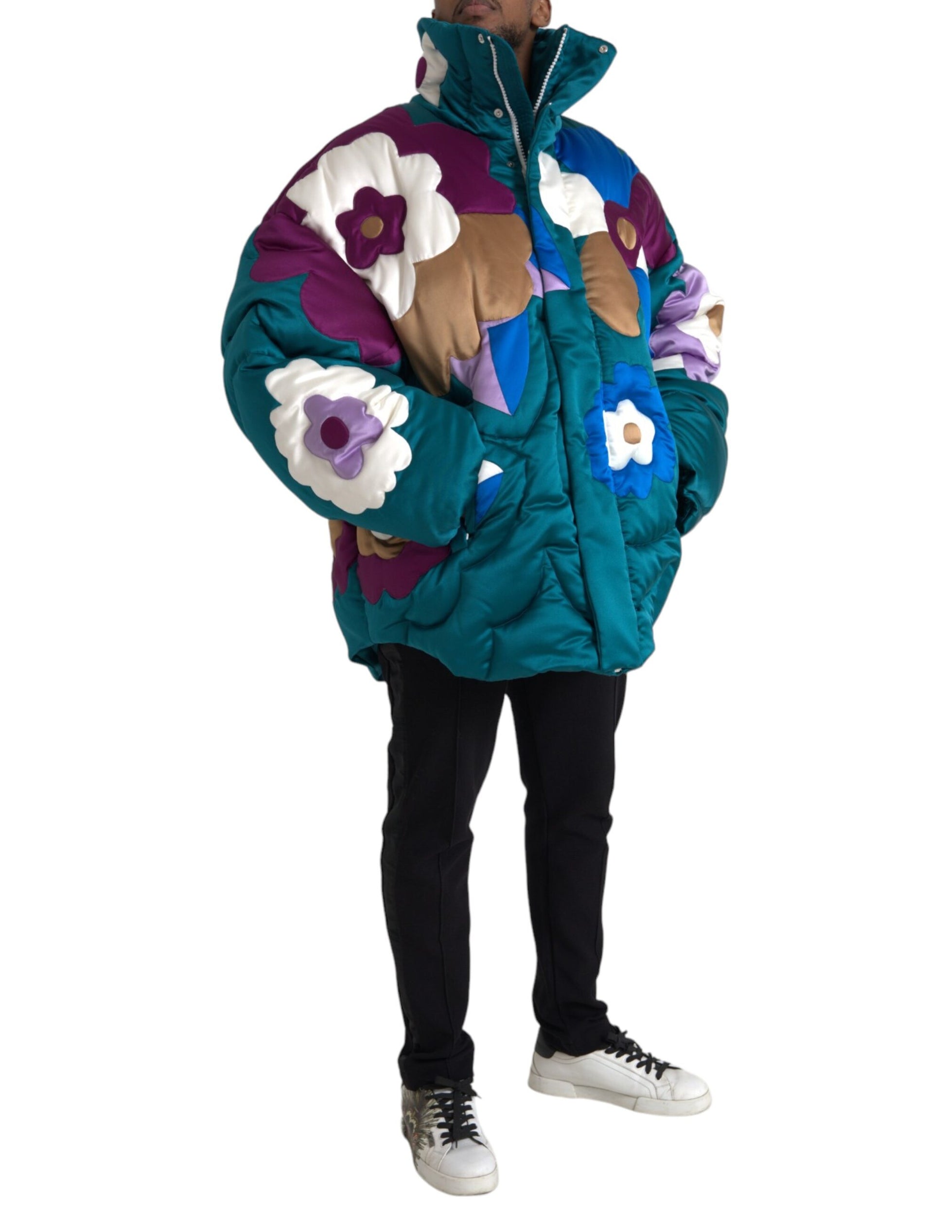 Mehrfarbige Windjacke mit Blumenmuster