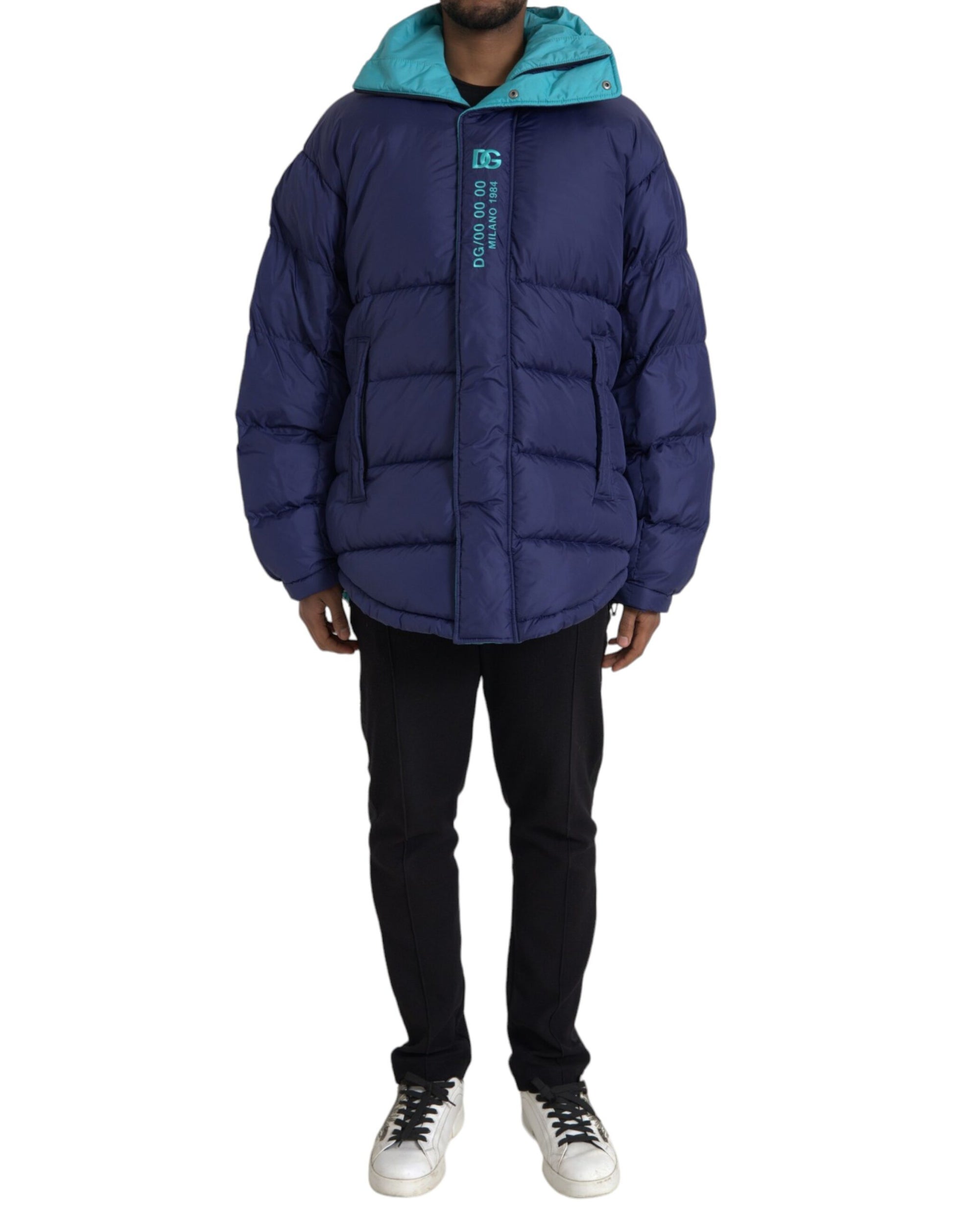 Marineblaue, gesteppte Windbreaker-Pufferjacke