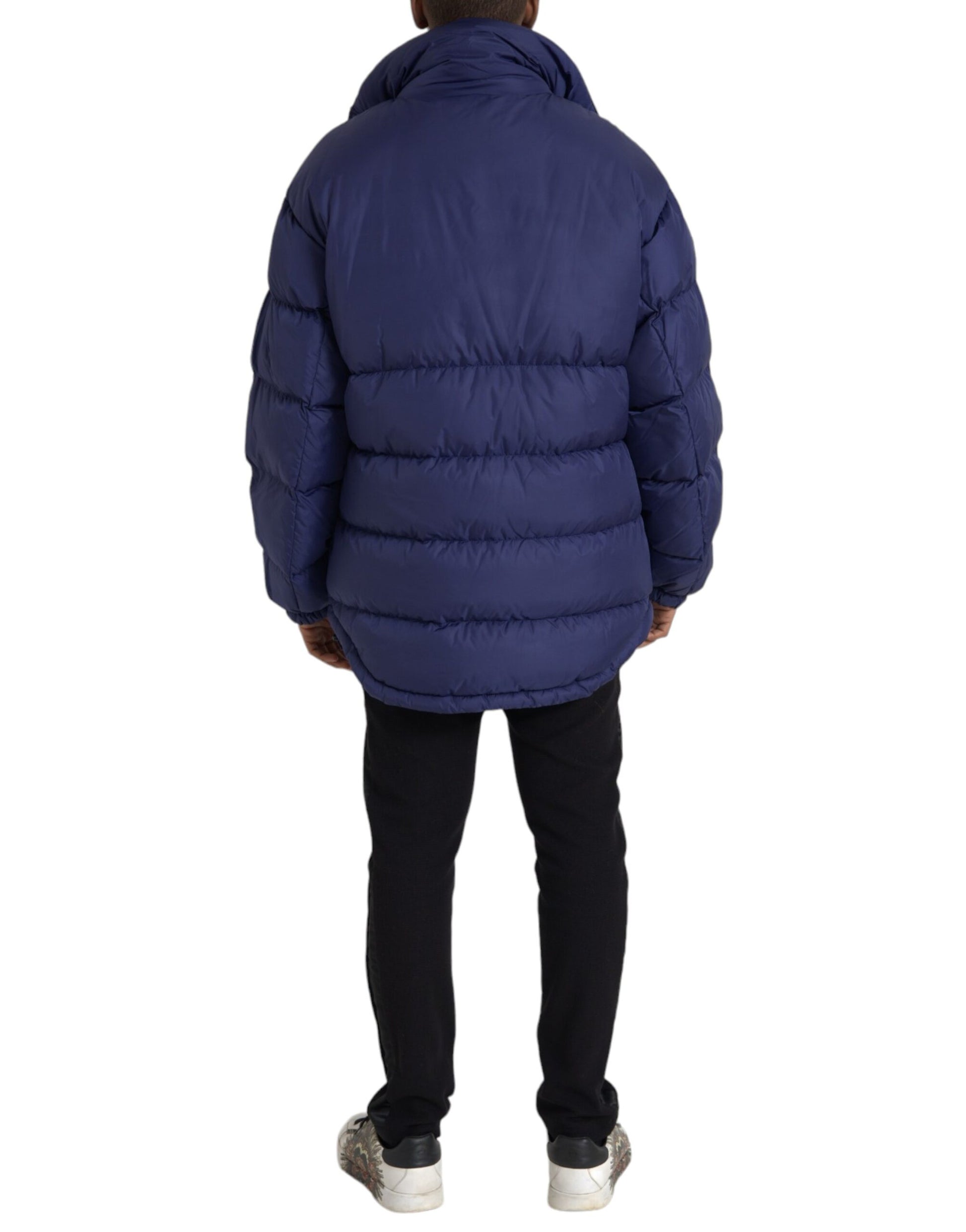 Marineblaue, gesteppte Windbreaker-Pufferjacke