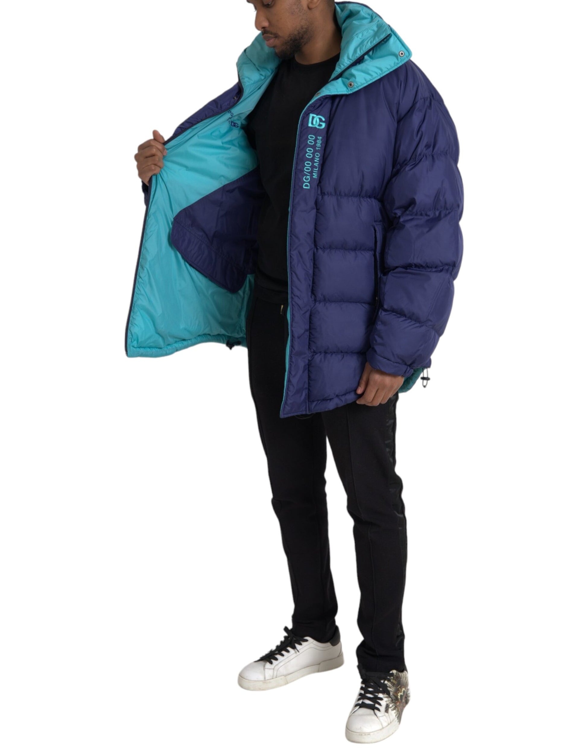Marineblaue, gesteppte Windbreaker-Pufferjacke