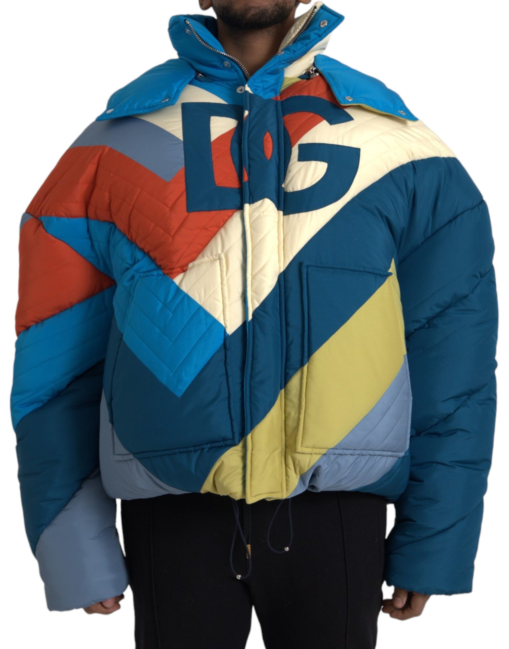 Mehrfarbige Windbreaker-Pufferjacke mit Logo