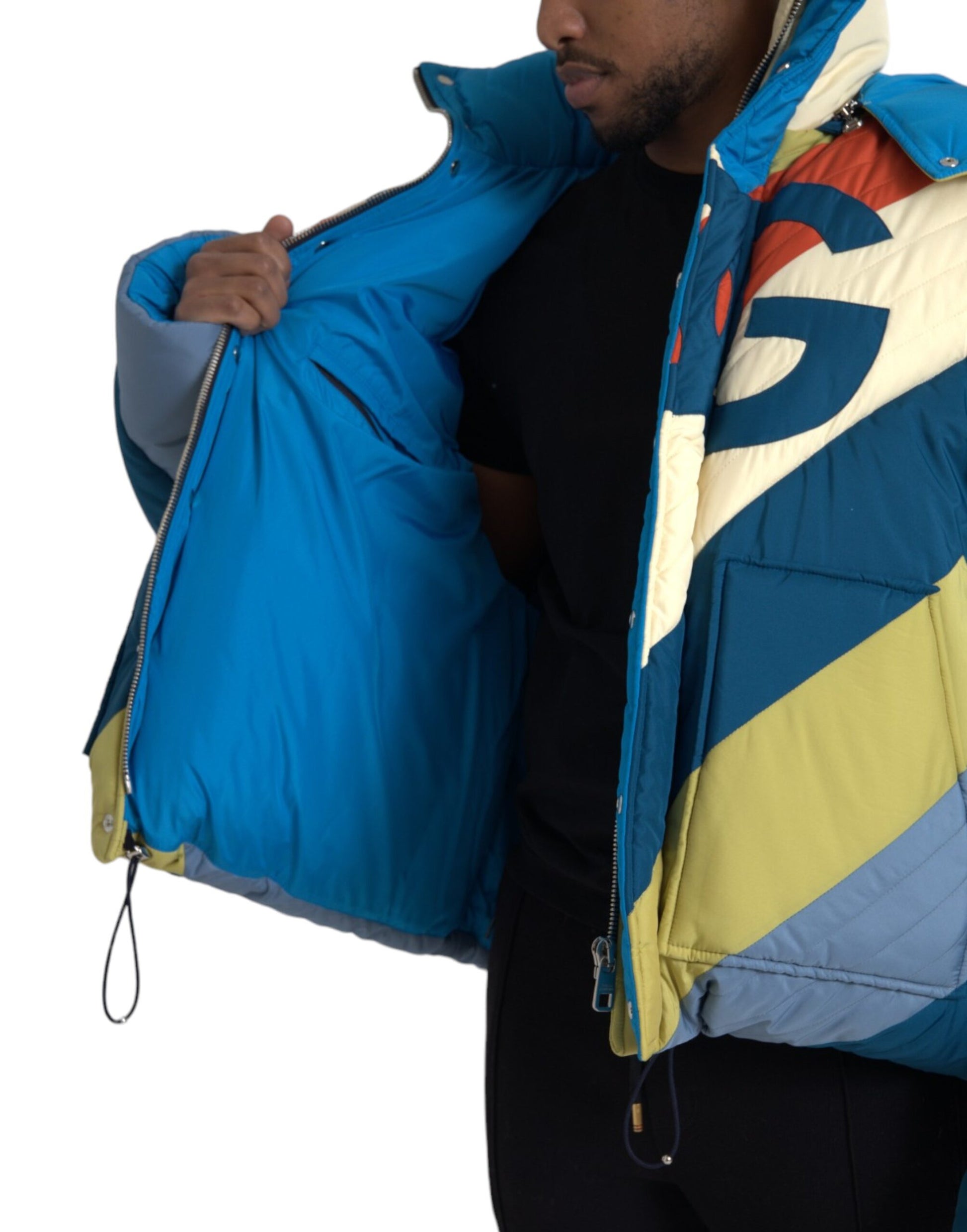 Mehrfarbige Windbreaker-Pufferjacke mit Logo