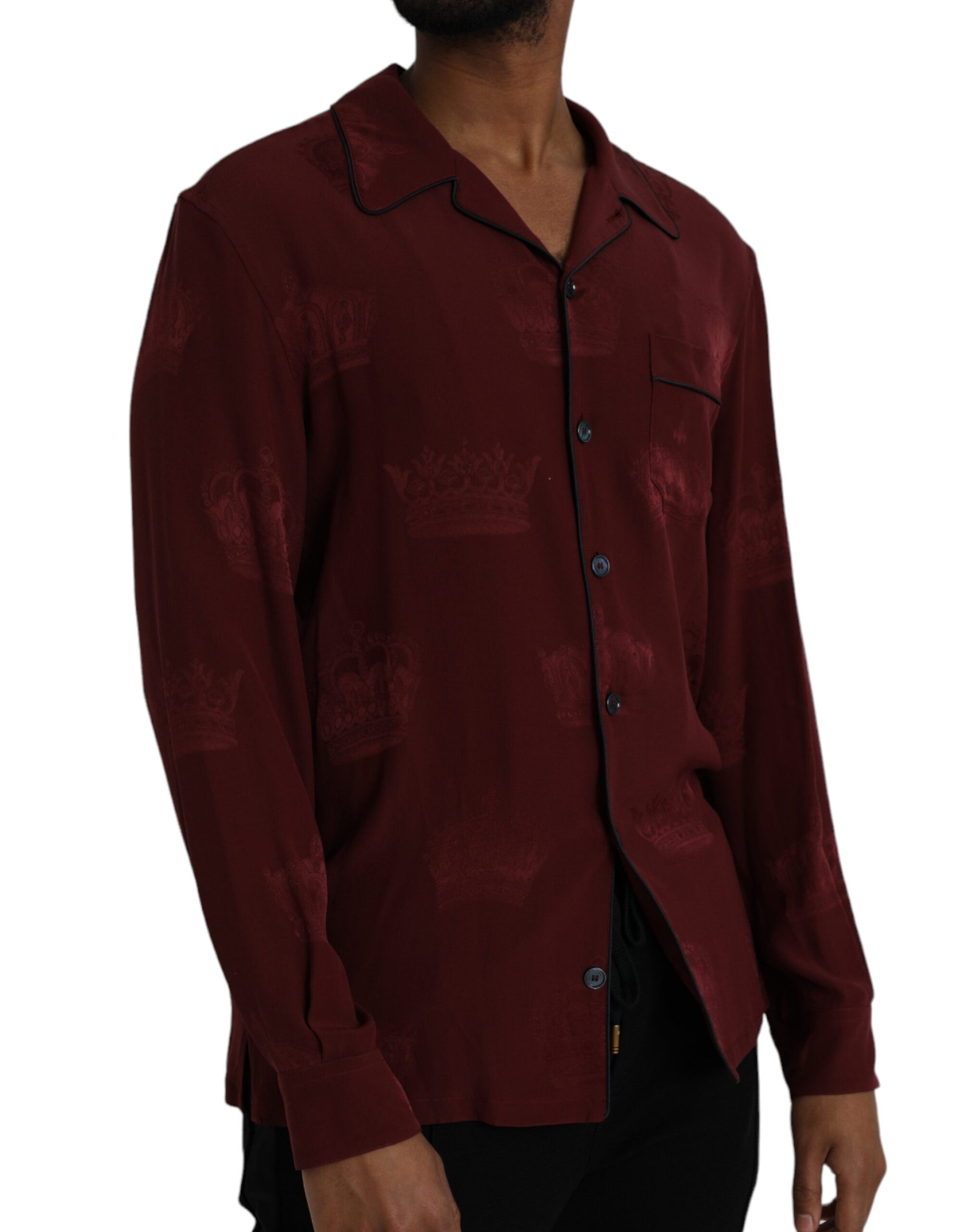 Kastanienbraunes Langarmhemd aus Jacquard-Seide mit Krone