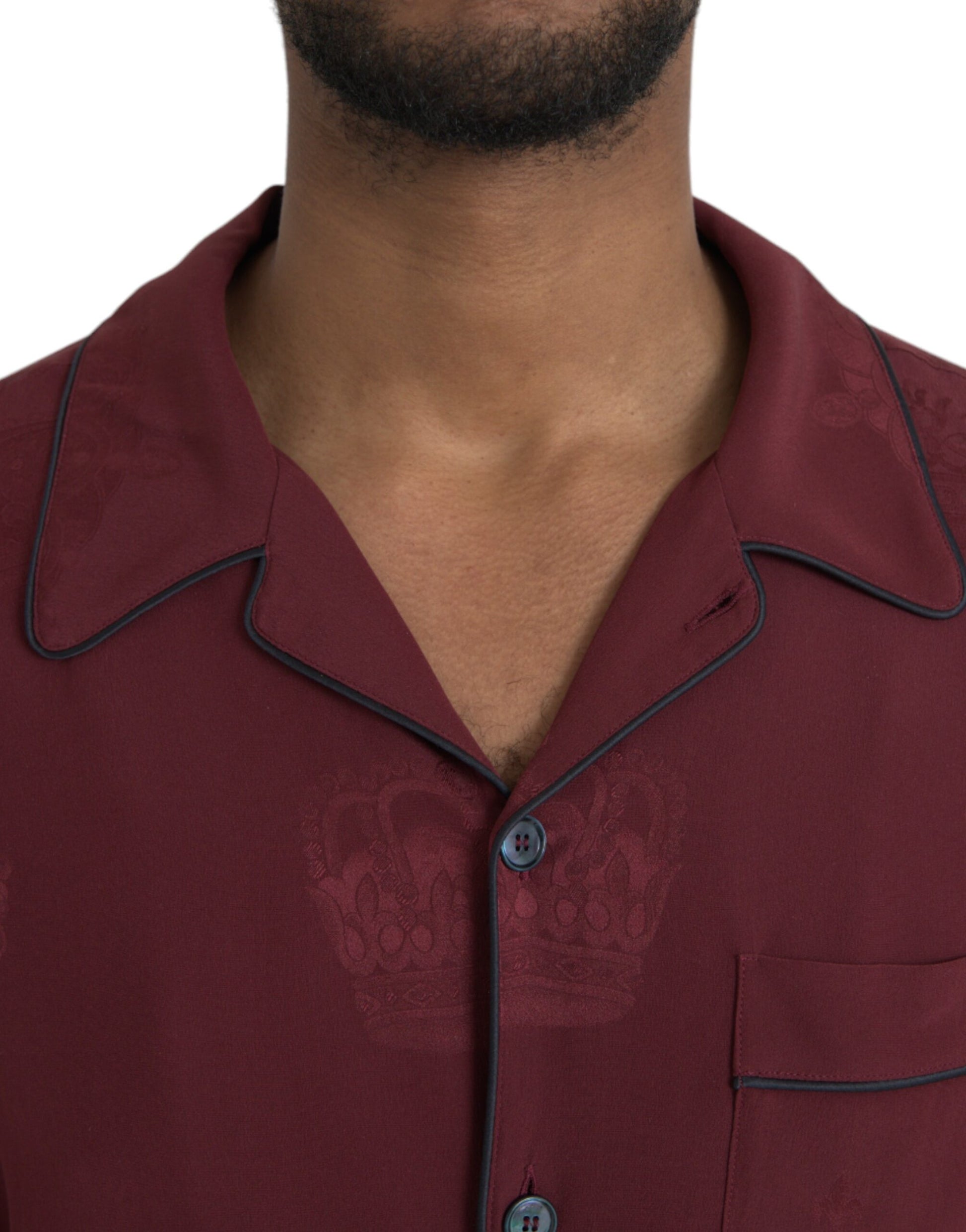 Kastanienbraunes Langarmhemd aus Jacquard-Seide mit Krone