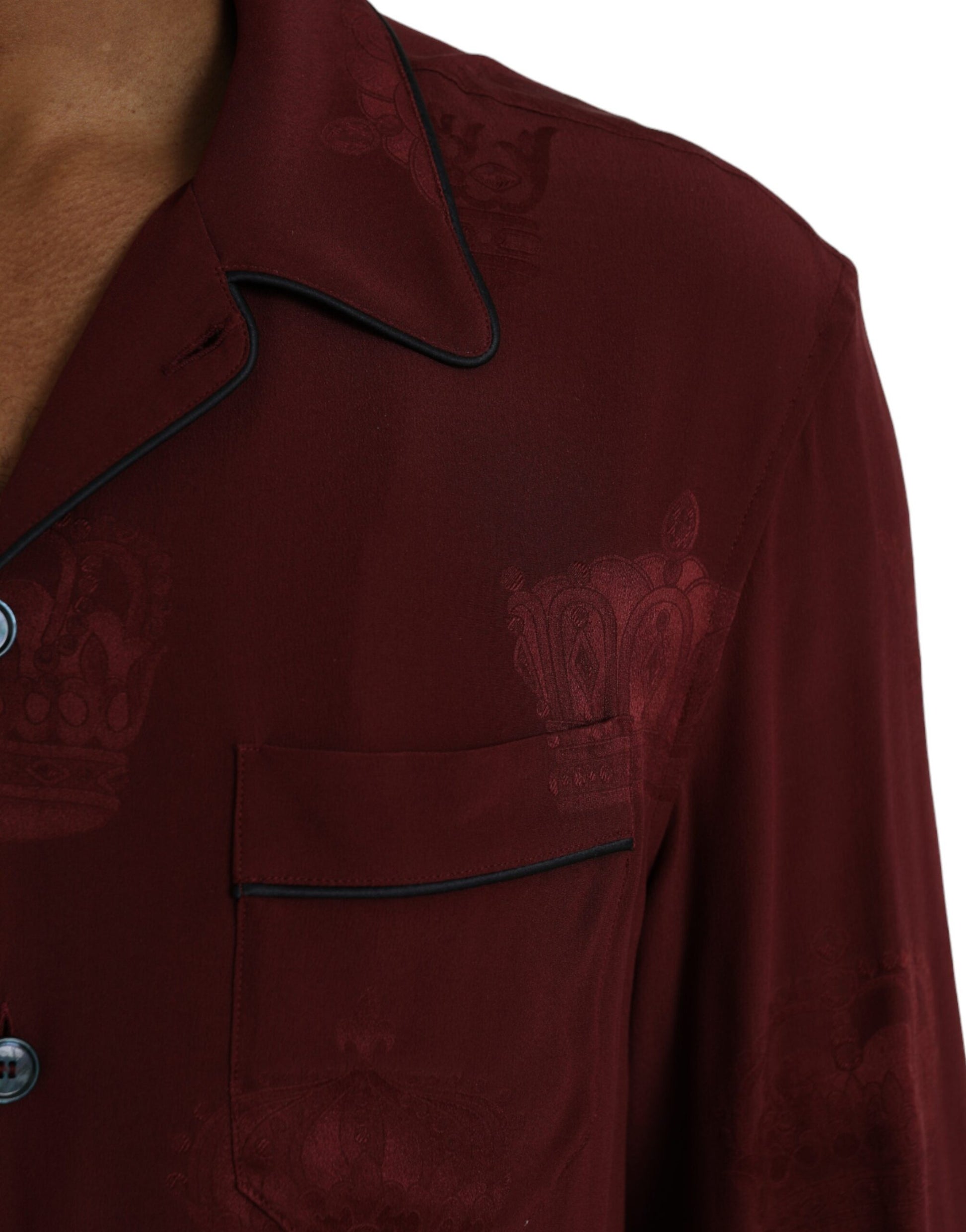 Kastanienbraunes Langarmhemd aus Jacquard-Seide mit Krone