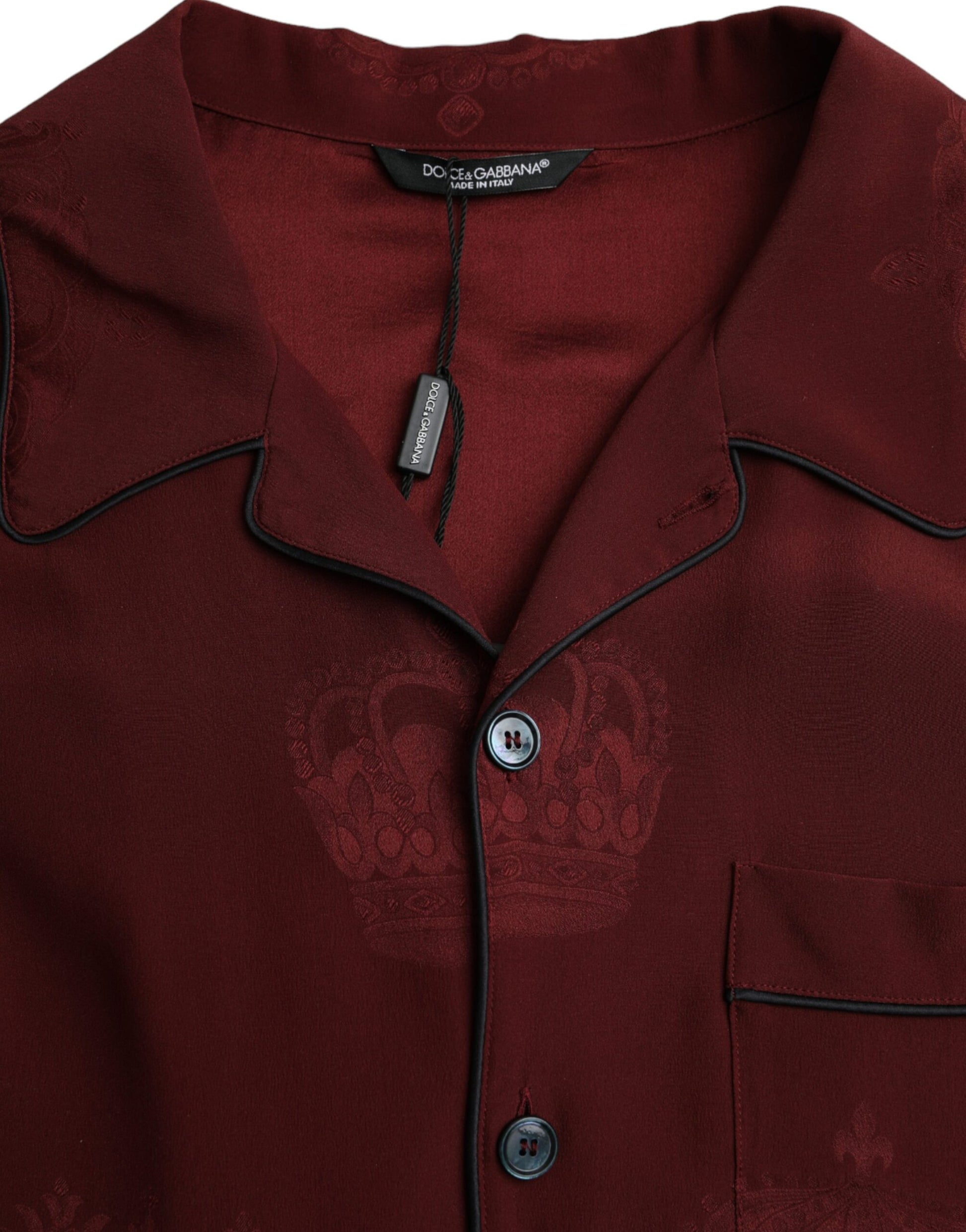 Kastanienbraunes Langarmhemd aus Jacquard-Seide mit Krone