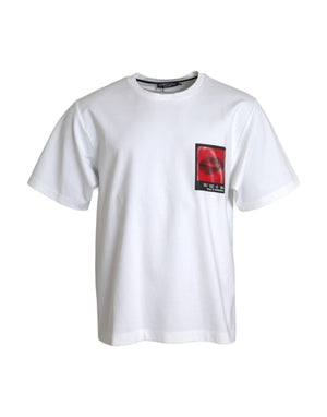 Weißes Herren-T-Shirt aus Baumwolle mit rotem Lippendruck