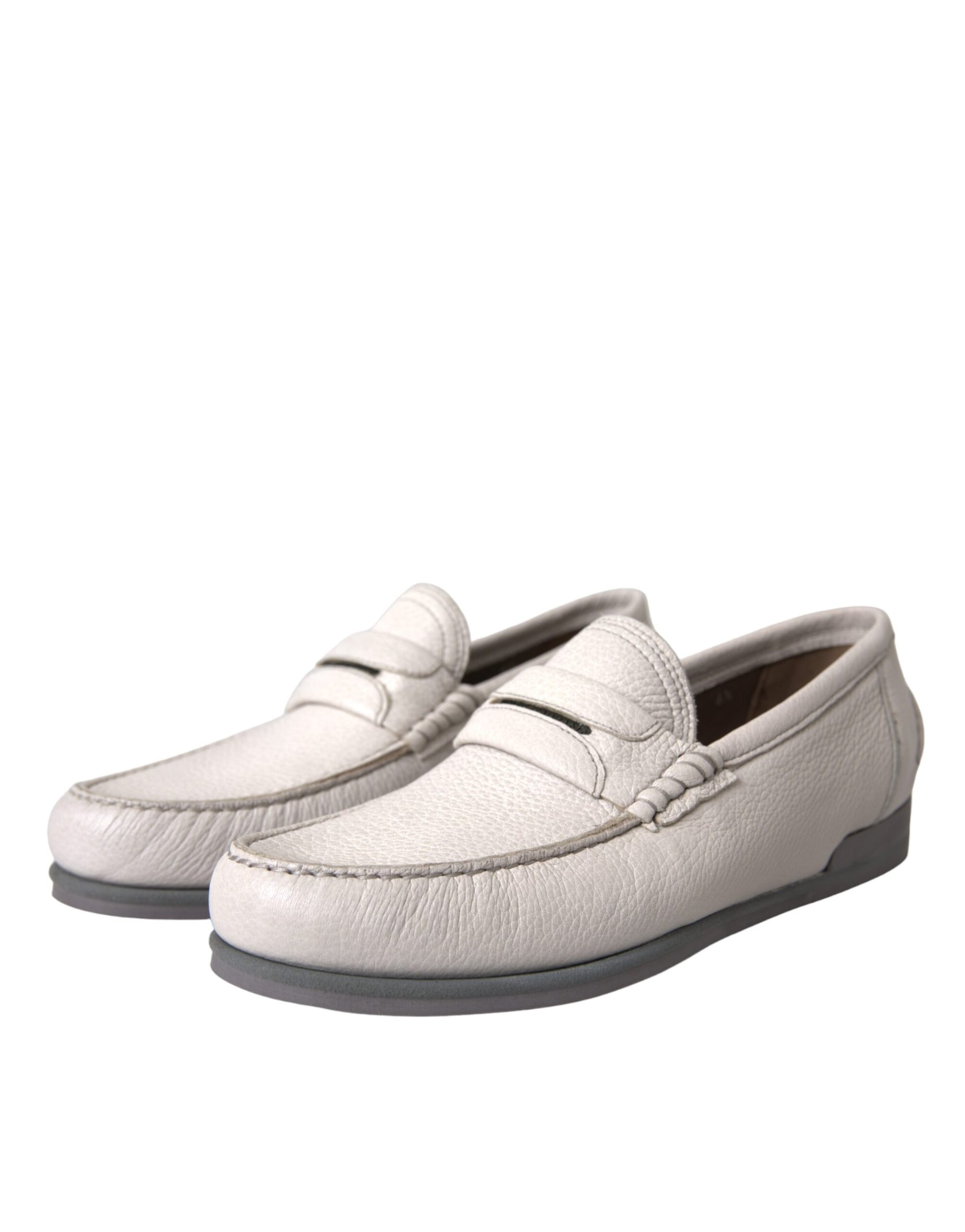 Weiß Grau Leder Slip Mokassin Schuhe Loafer