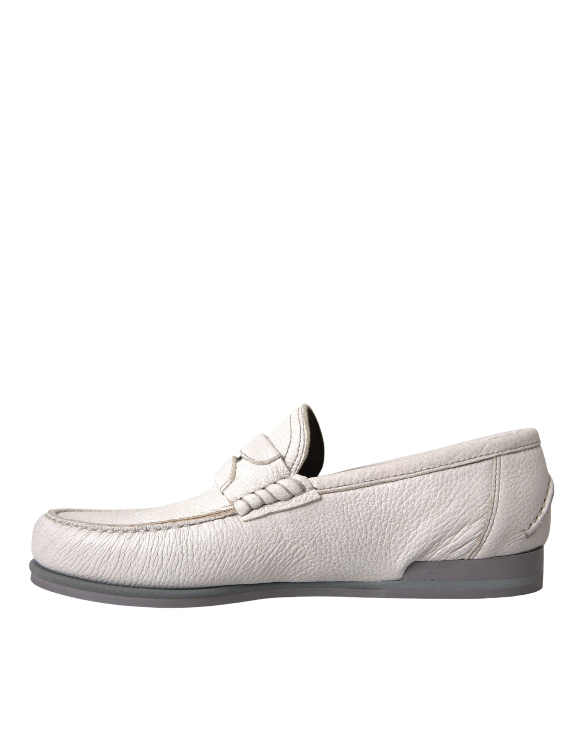 Weiß Grau Leder Slip Mokassin Schuhe Loafer