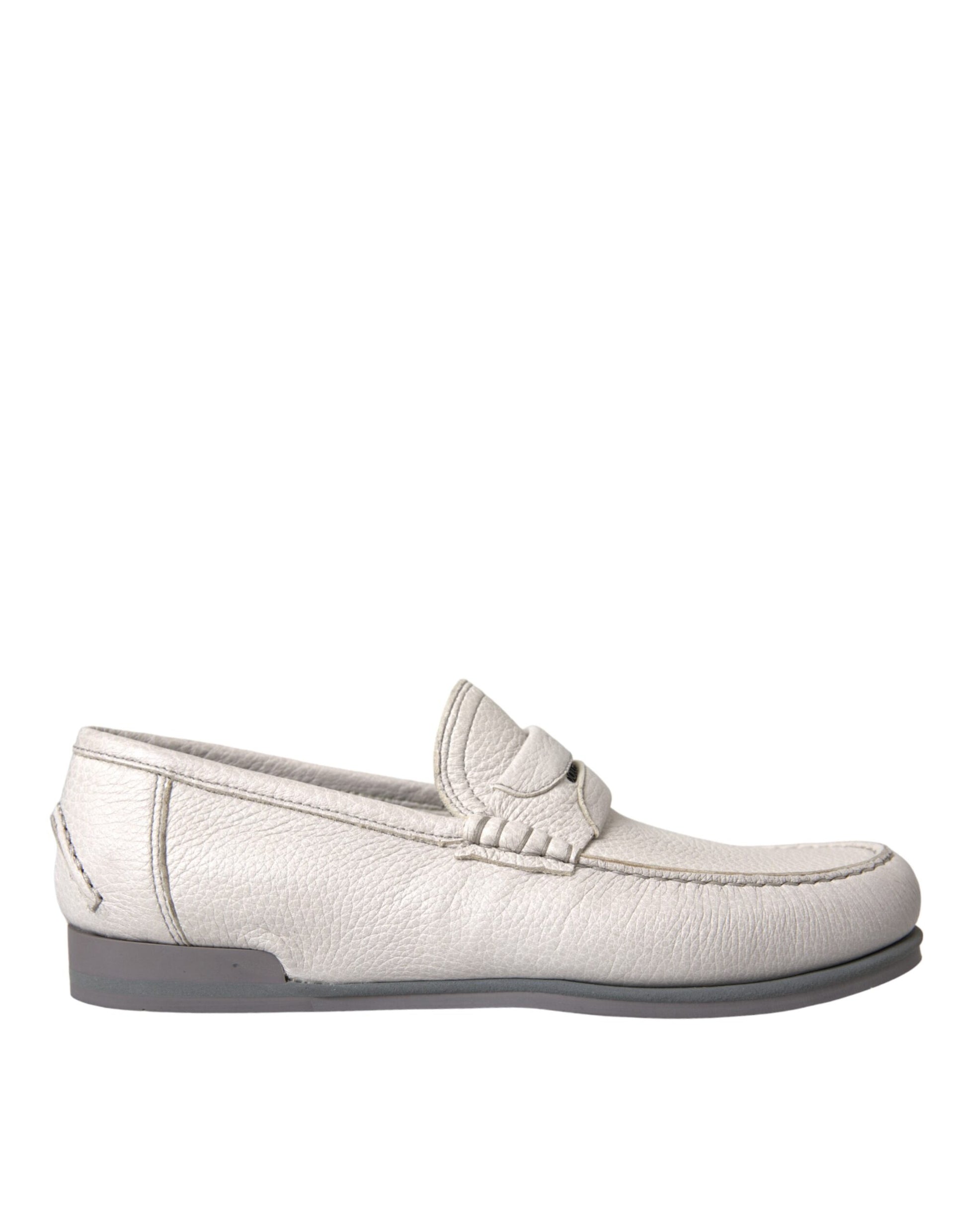 Weiß Grau Leder Slip Mokassin Schuhe Loafer