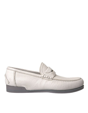 Weiß Grau Leder Slip Mokassin Schuhe Loafer