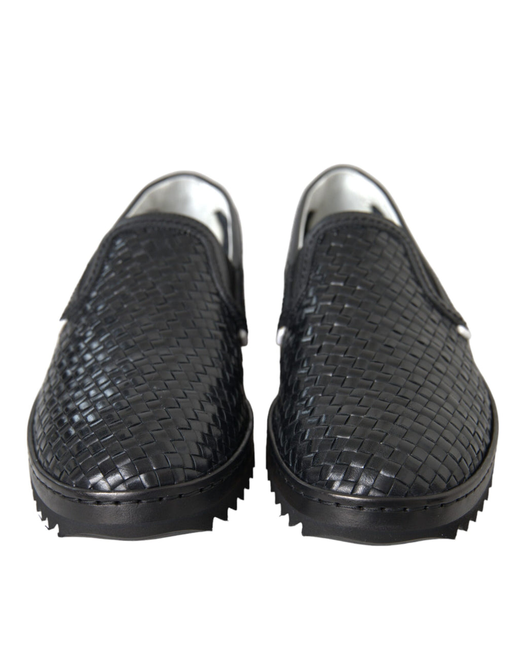 Schwarze gewebte Büffelleder-Loafer für Herren