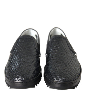 Schwarze gewebte Büffelleder-Loafer für Herren