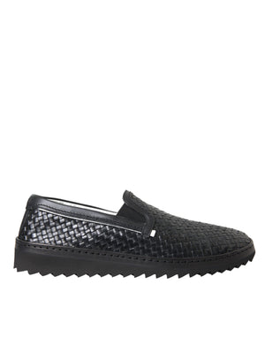 Schwarze gewebte Büffelleder-Loafer für Herren