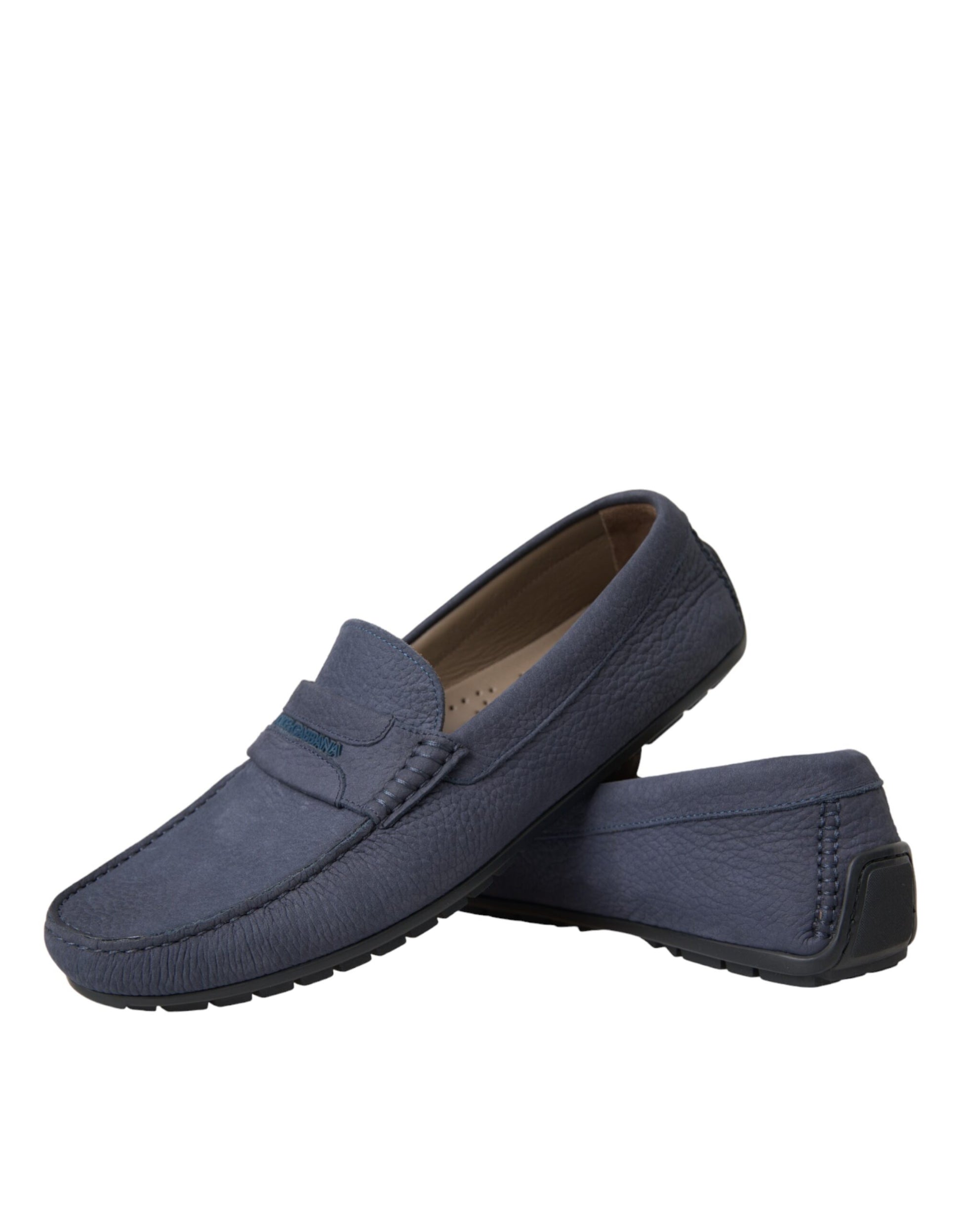 Blaue Slipper-Mokassins aus Kalbsleder