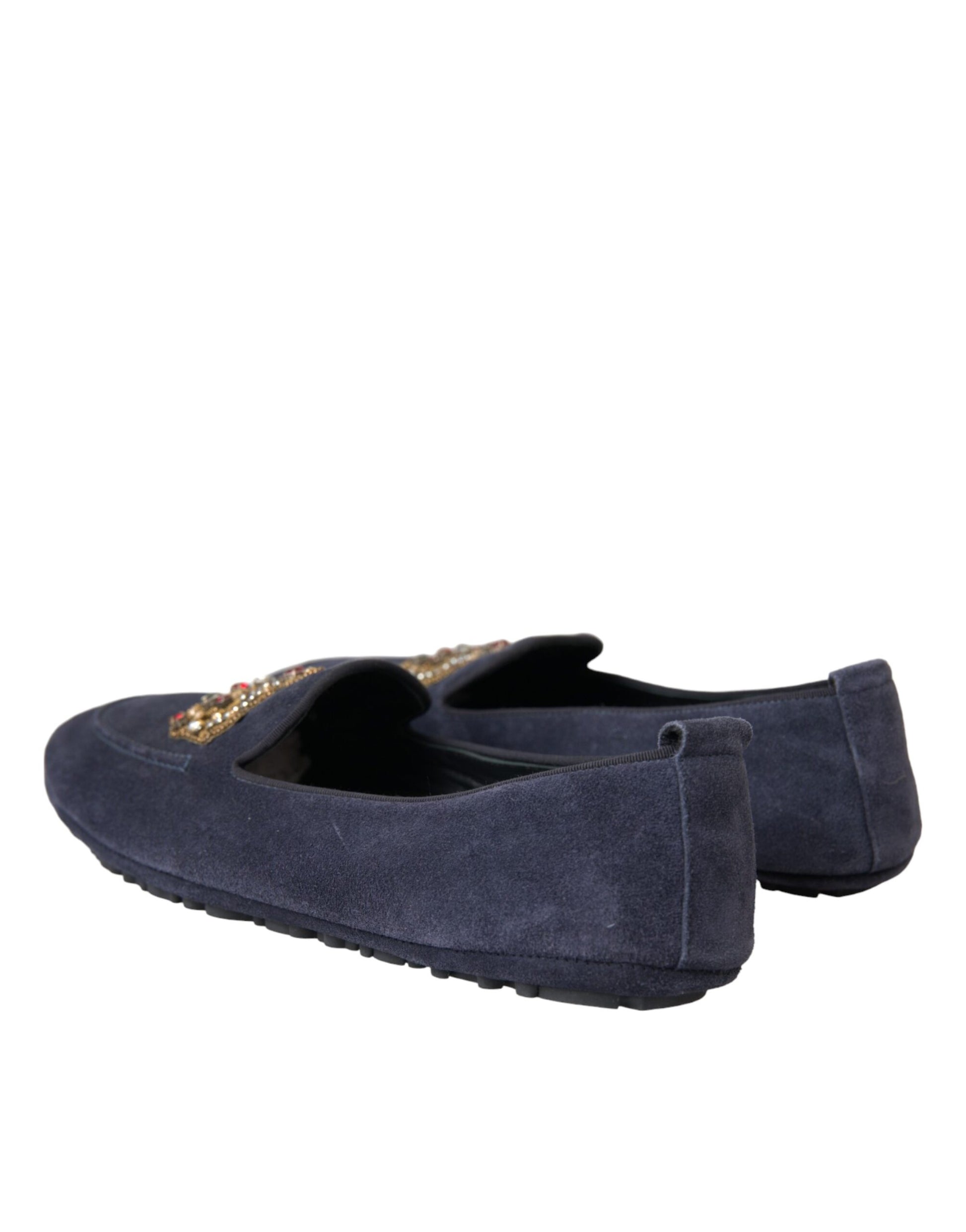 Blaue Loafer-Schuhe aus Wildleder mit Kristallkrone
