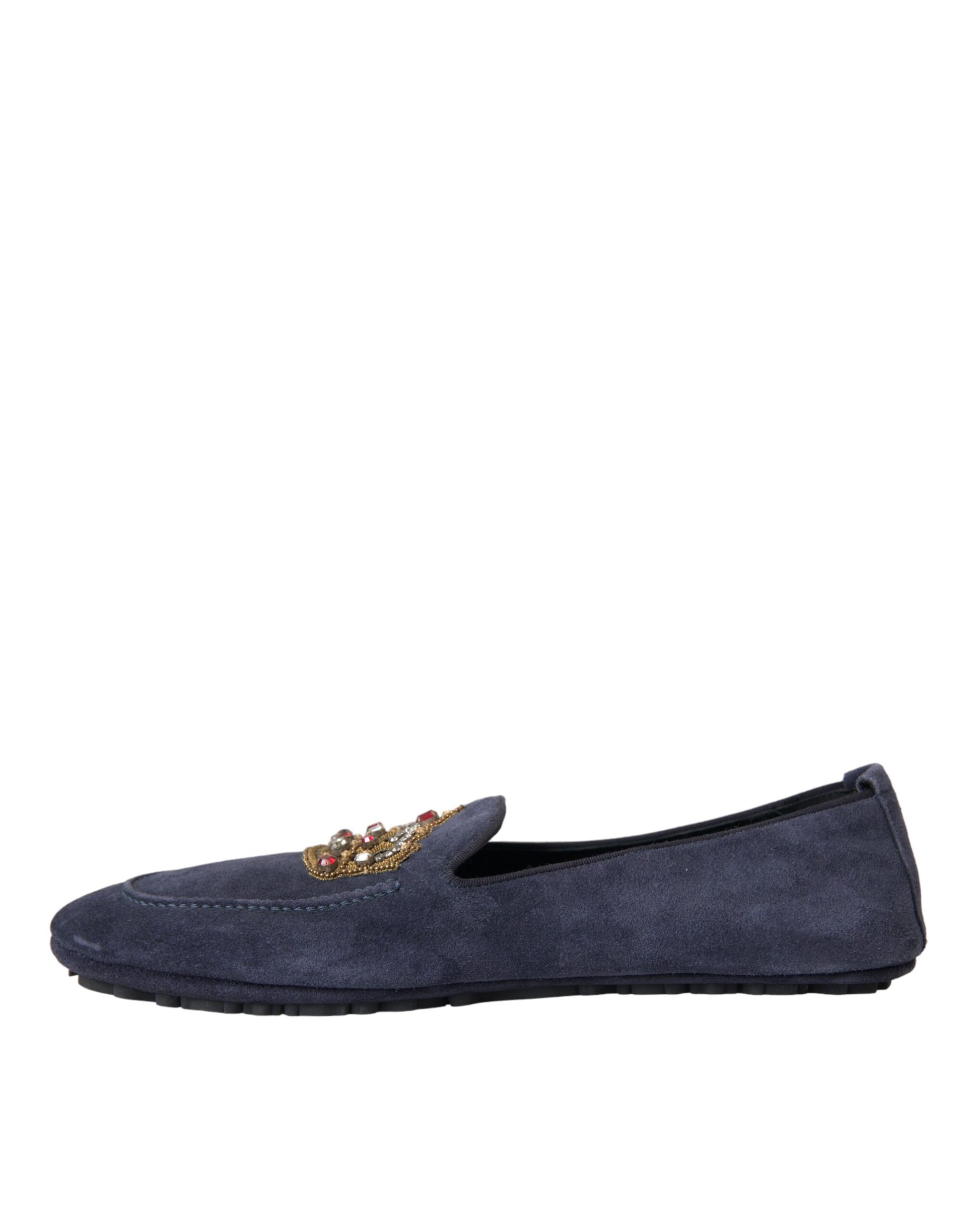 Blaue Loafer-Schuhe aus Wildleder mit Kristallkrone