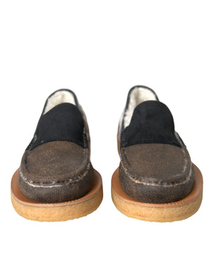 Braun Schwarz Pelz Leder Loafer Herren Schuhe