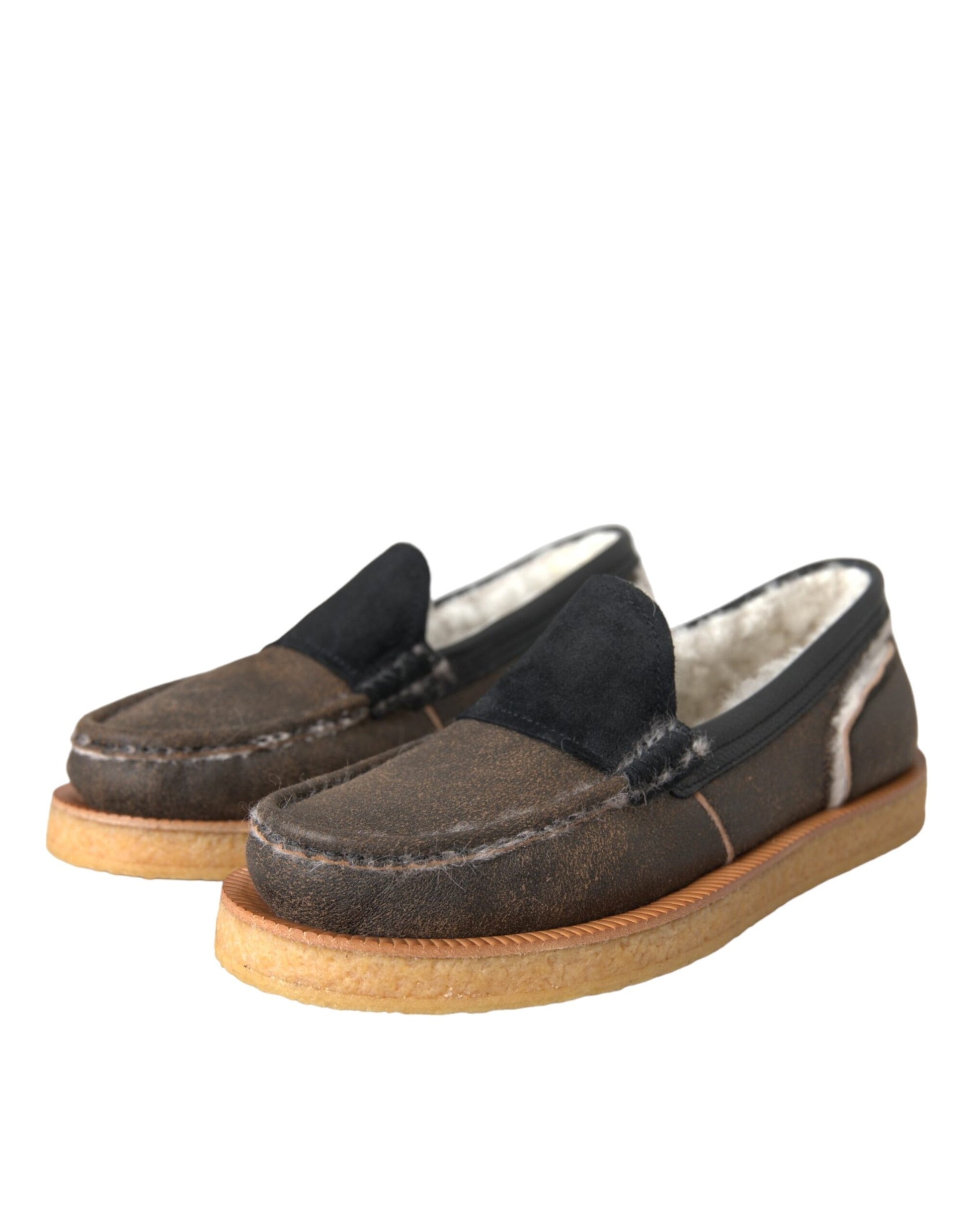 Braun Schwarz Pelz Leder Loafer Herren Schuhe
