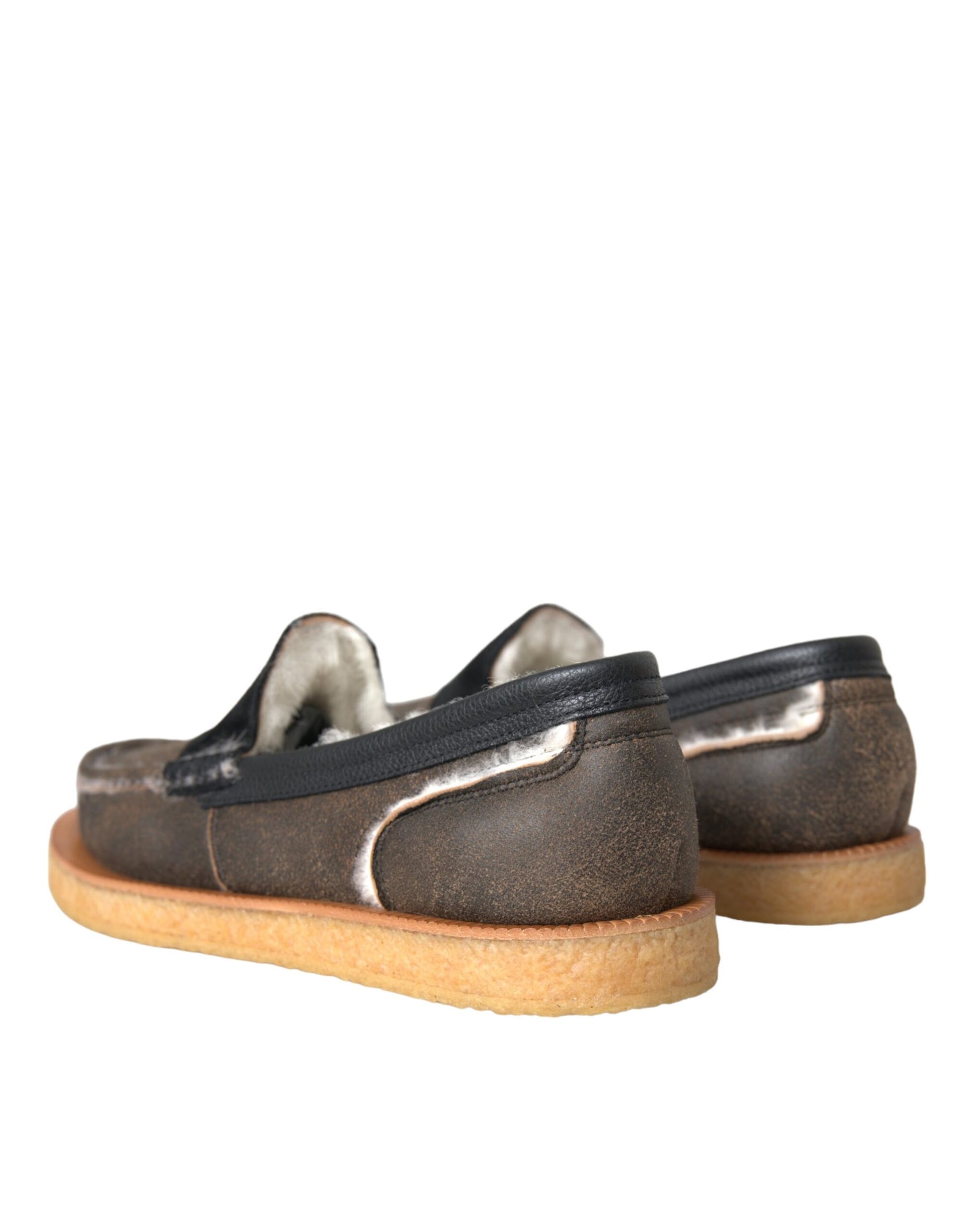 Braun Schwarz Pelz Leder Loafer Herren Schuhe