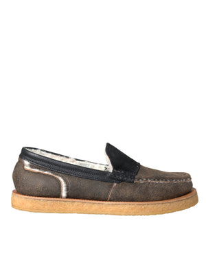 Braun Schwarz Pelz Leder Loafer Herren Schuhe