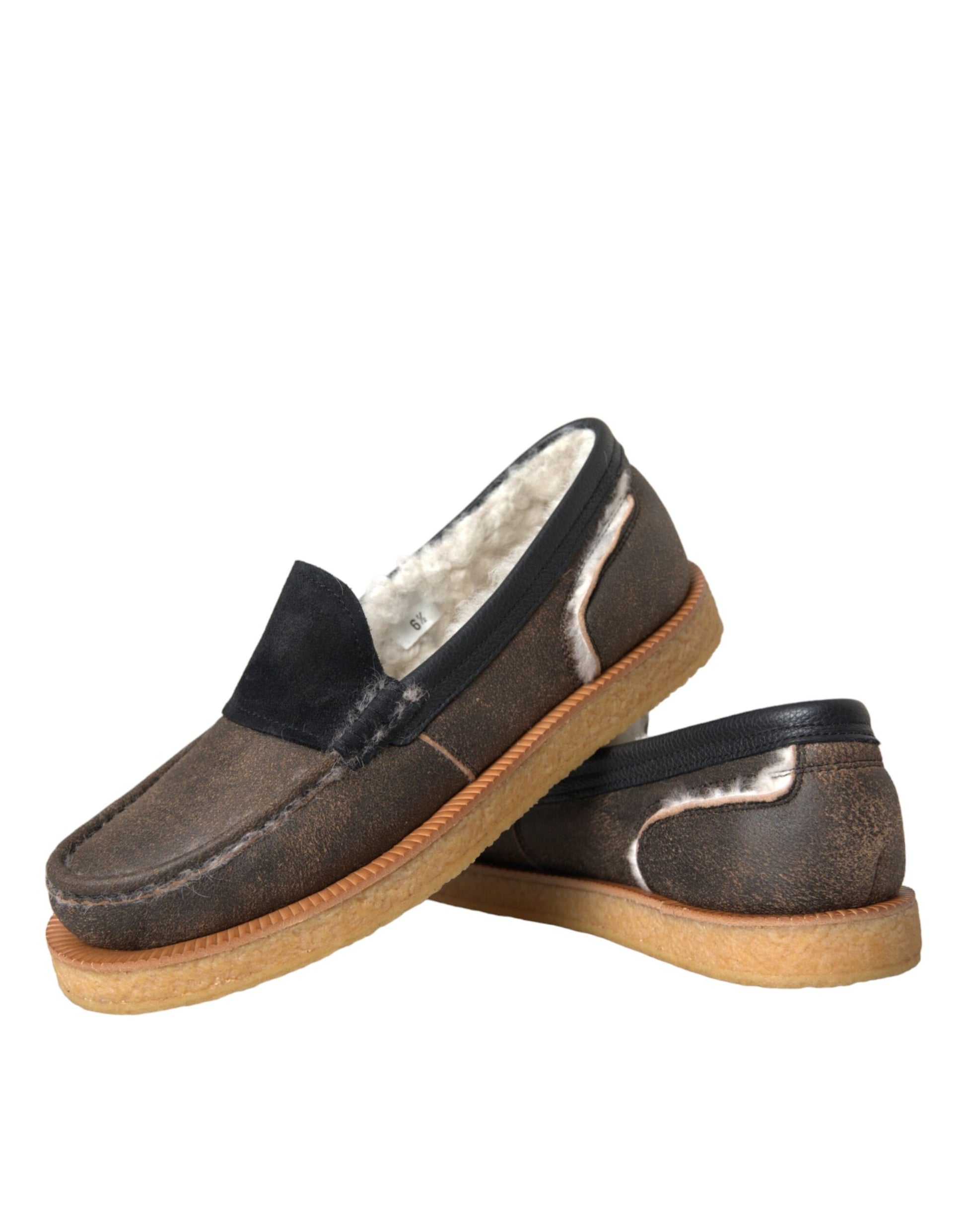 Braun Schwarz Pelz Leder Loafer Herren Schuhe