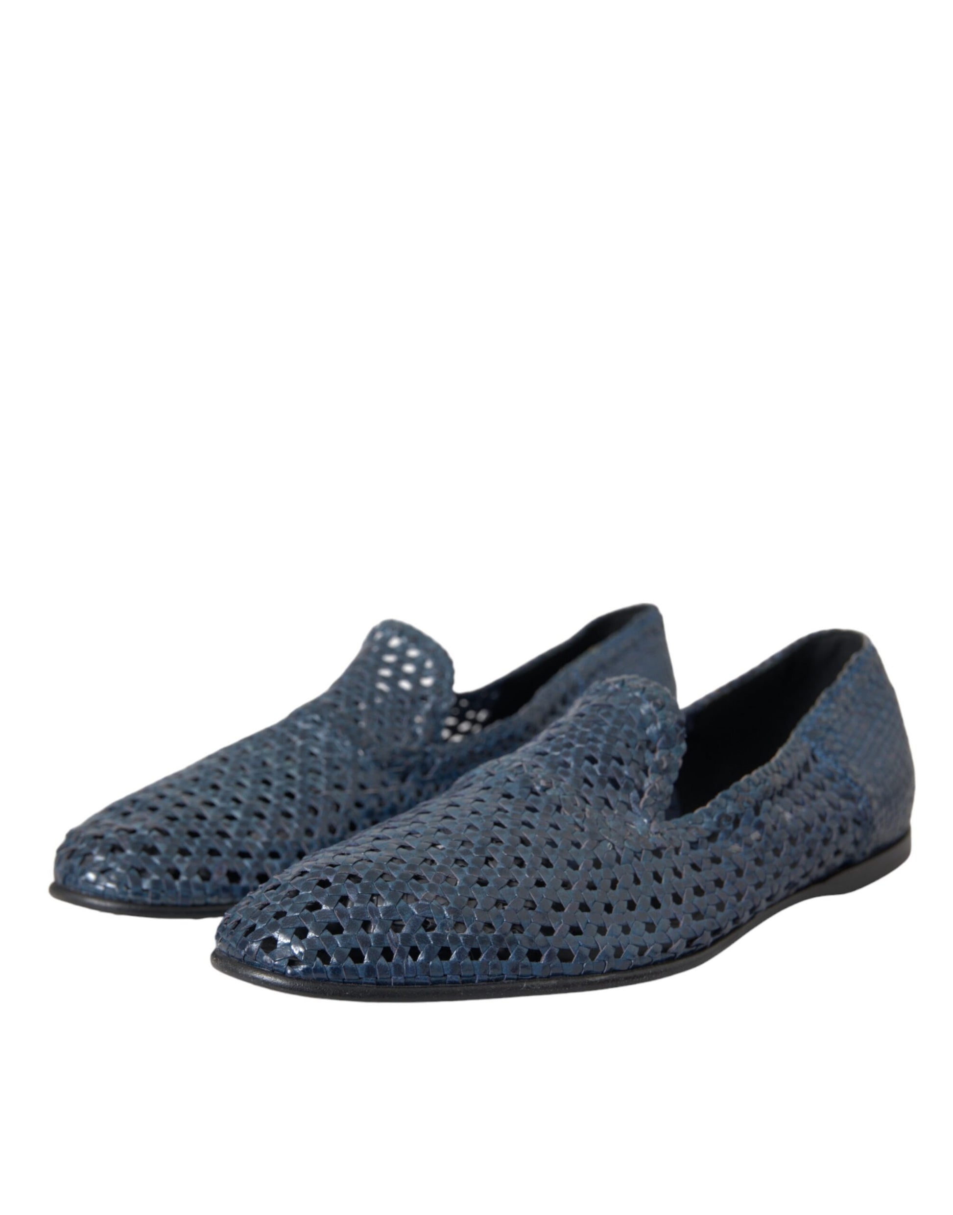 Blaue Slipper aus gewebtem Leder für Herren