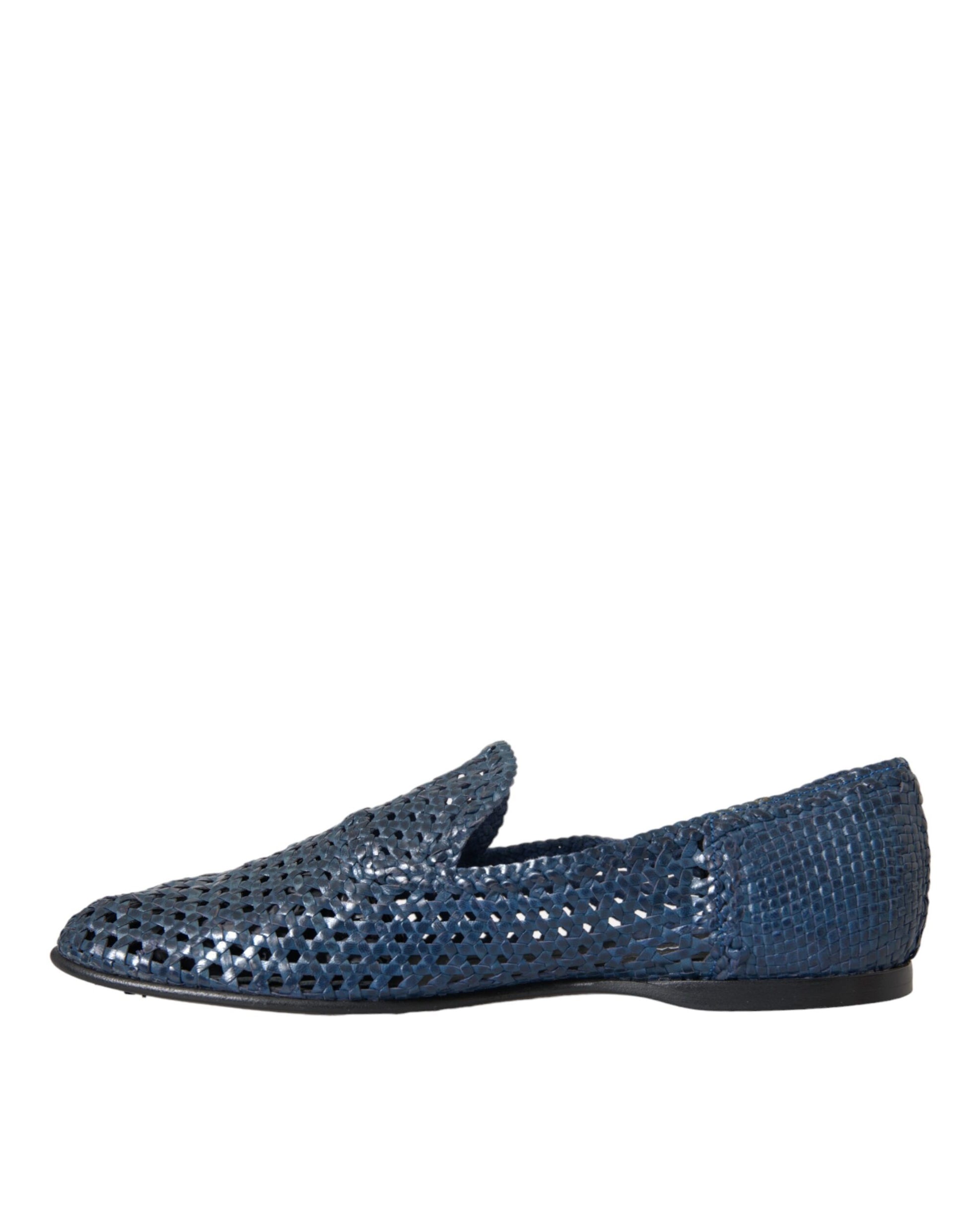 Blaue Slipper aus gewebtem Leder für Herren
