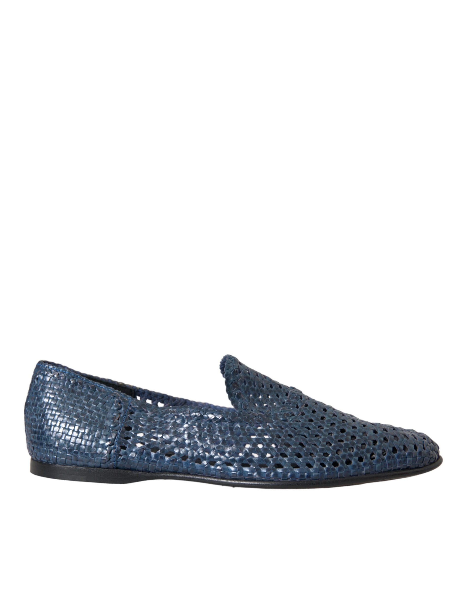 Blaue Slipper aus gewebtem Leder für Herren