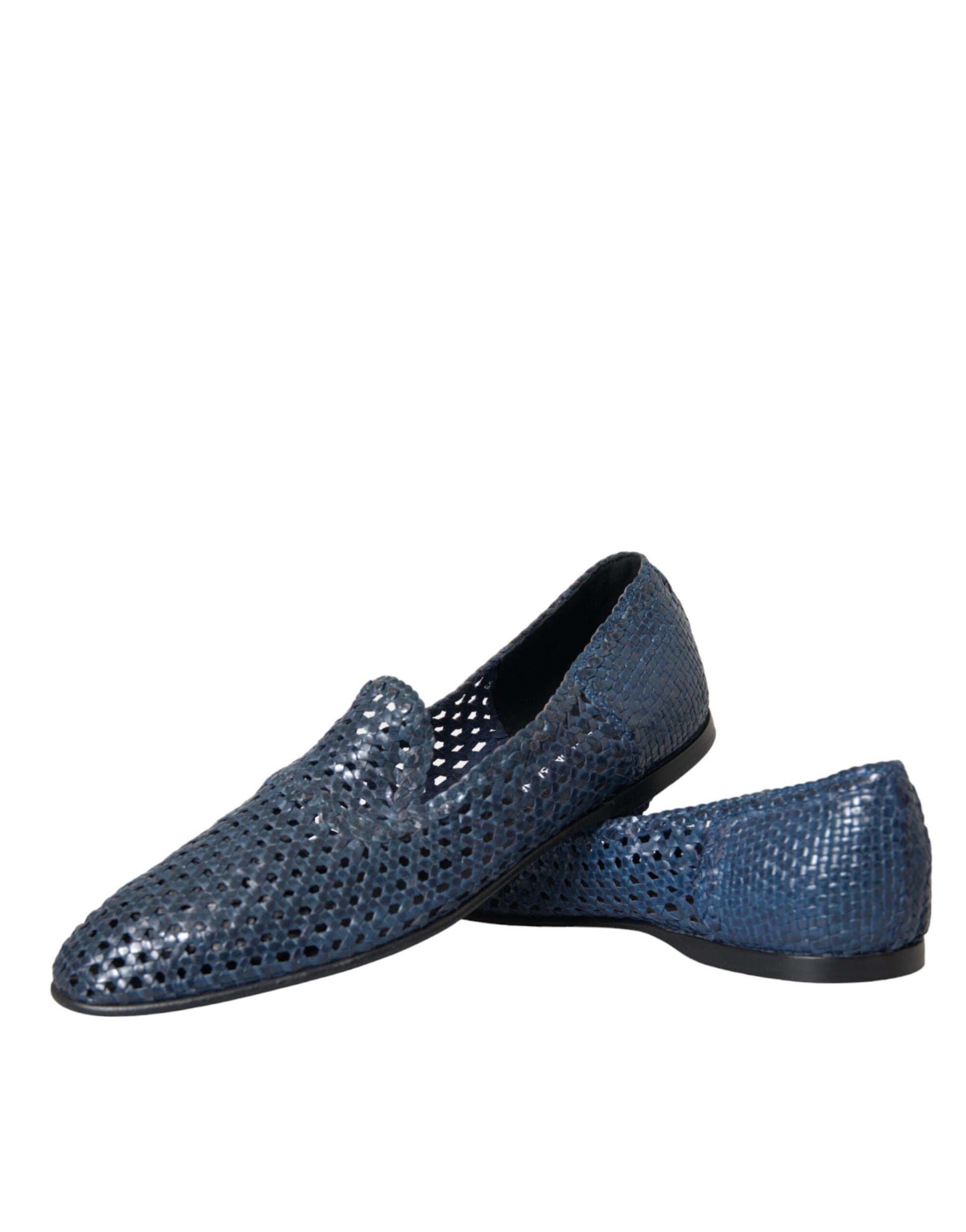 Blaue Slipper aus gewebtem Leder für Herren