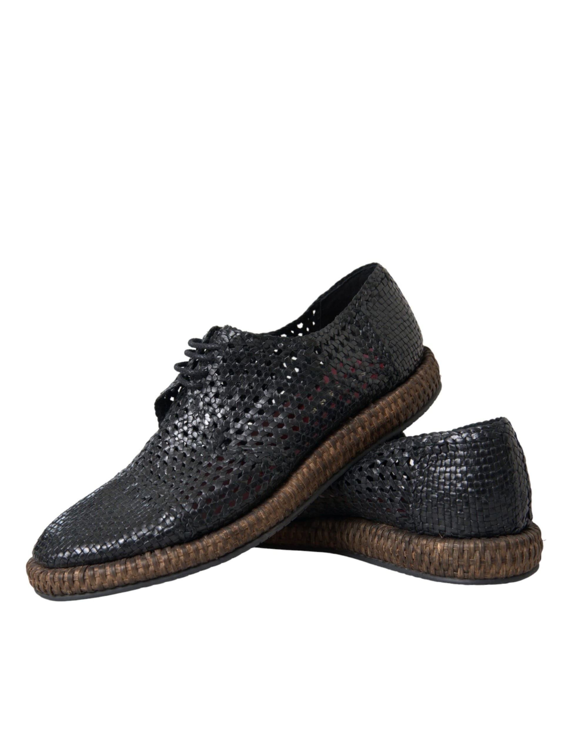 Schwarze Derby-Schnürschuhe aus gewebtem Ziegenleder